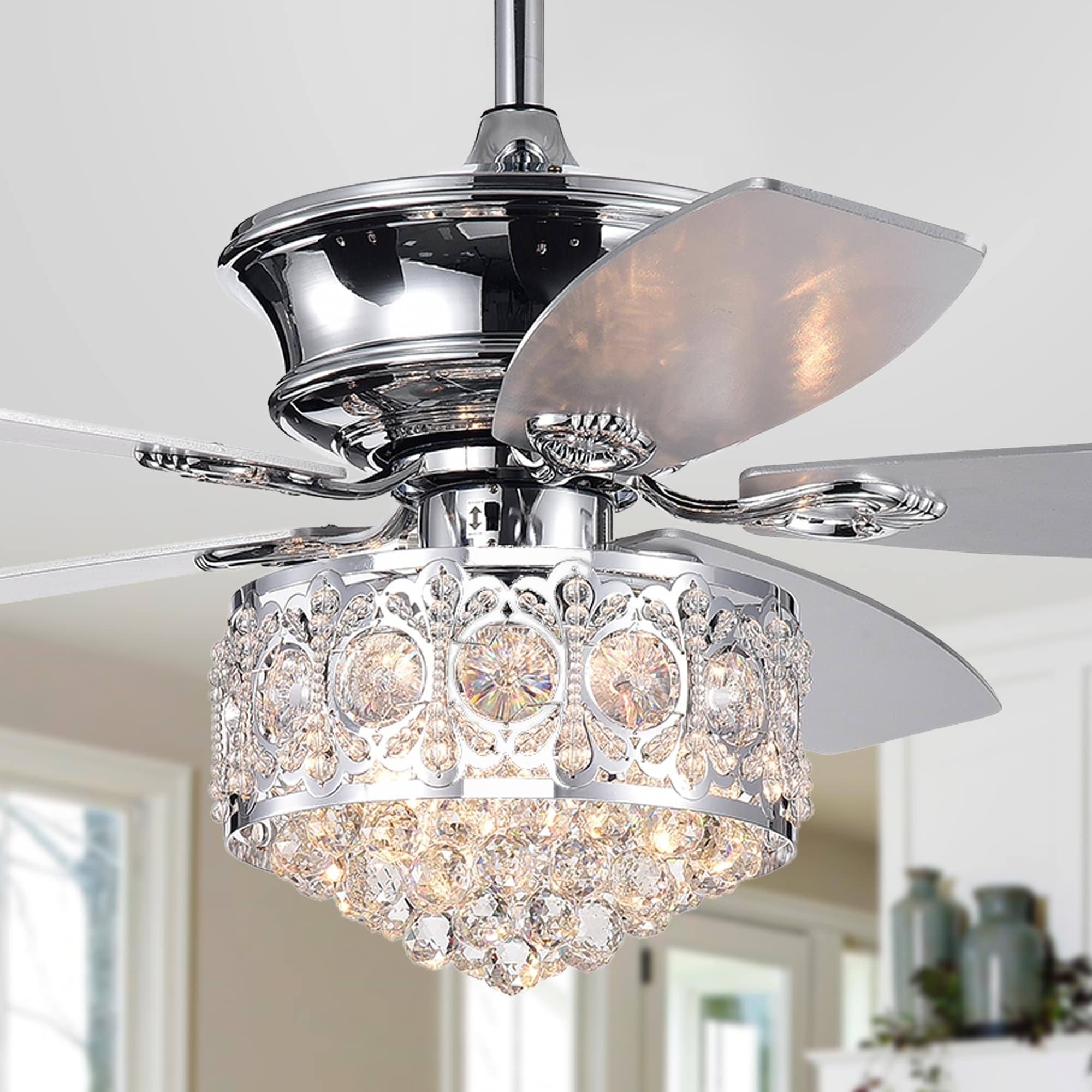 Hasna 52 Inch Chrome Crystal Lighted Ceiling Fan Remote Controlled