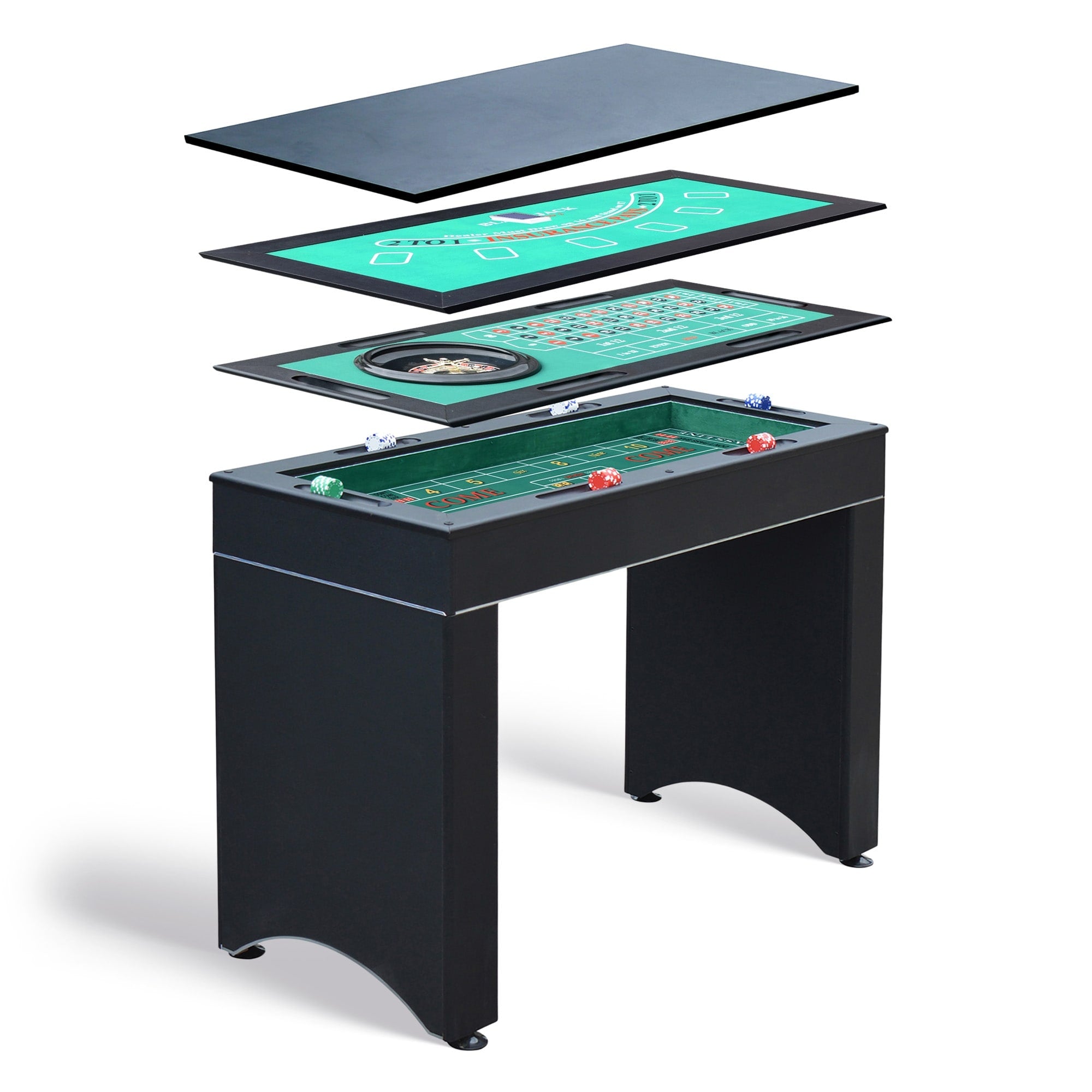 Monte Carlo 4 In 1 Multi Game Casino Table With Blackjack Roulette Craps And Bar Table Includes Accessories