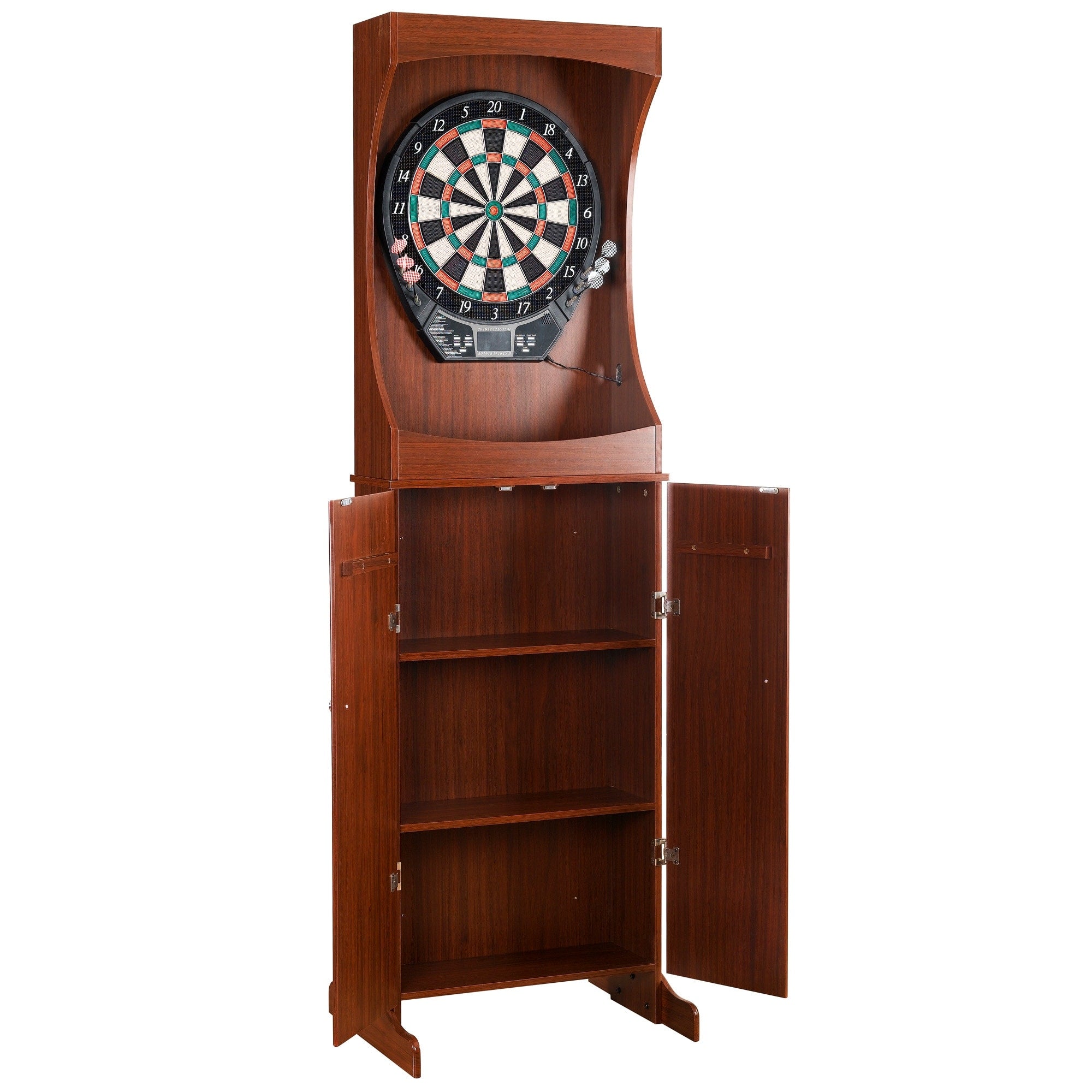 Outlaw Free Standing Dartboard Cabinet Set Cherry Finish