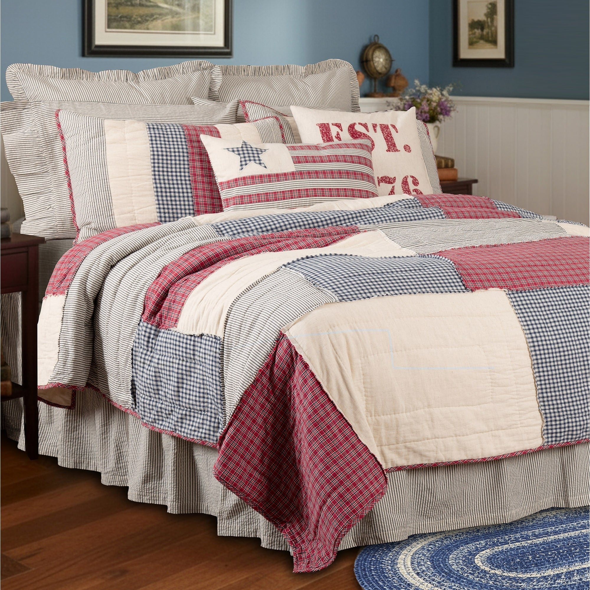Red Americana Bedding Vhc Hatteras Patch Quilt Cotton Linen Blend Patchwork Flax
