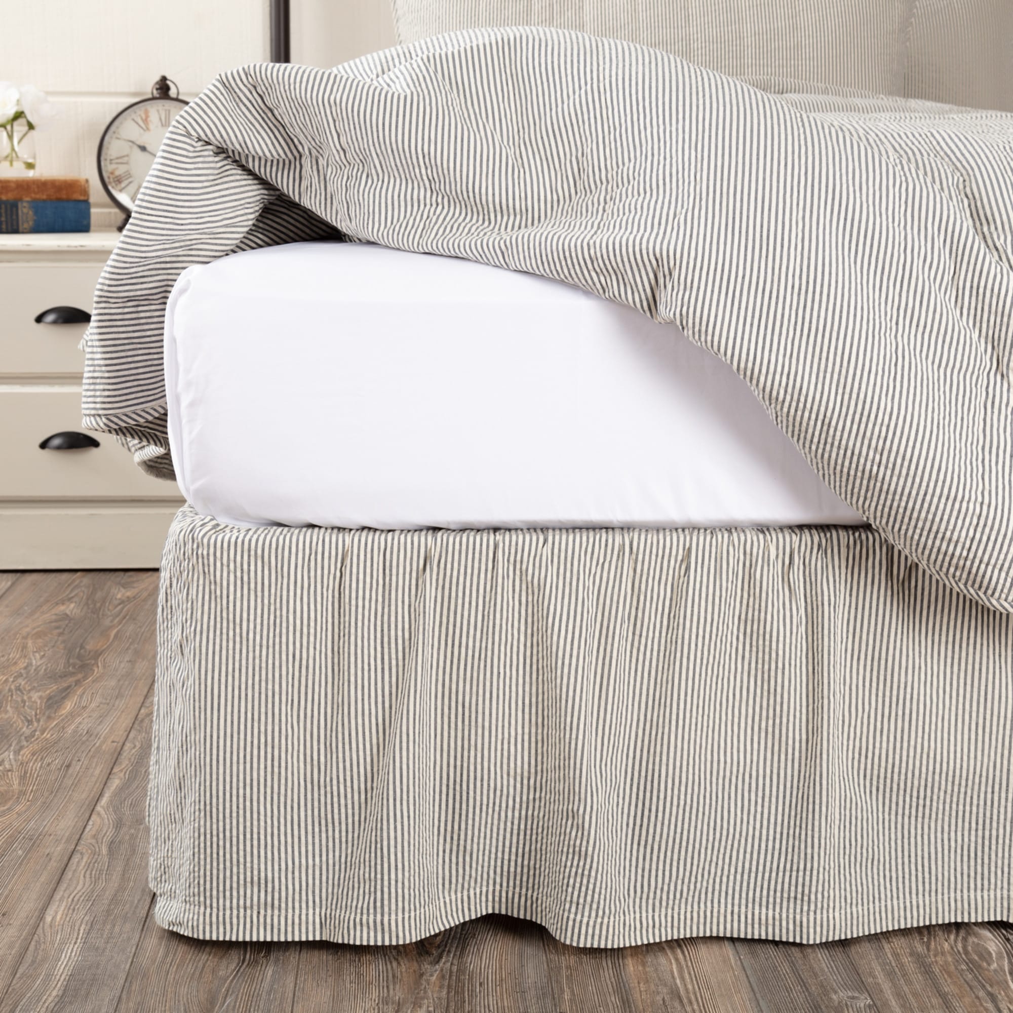 Blue Americana Bedding Vhc Hatteras Seersucker Blue Ticking Stripe Bed Skirt