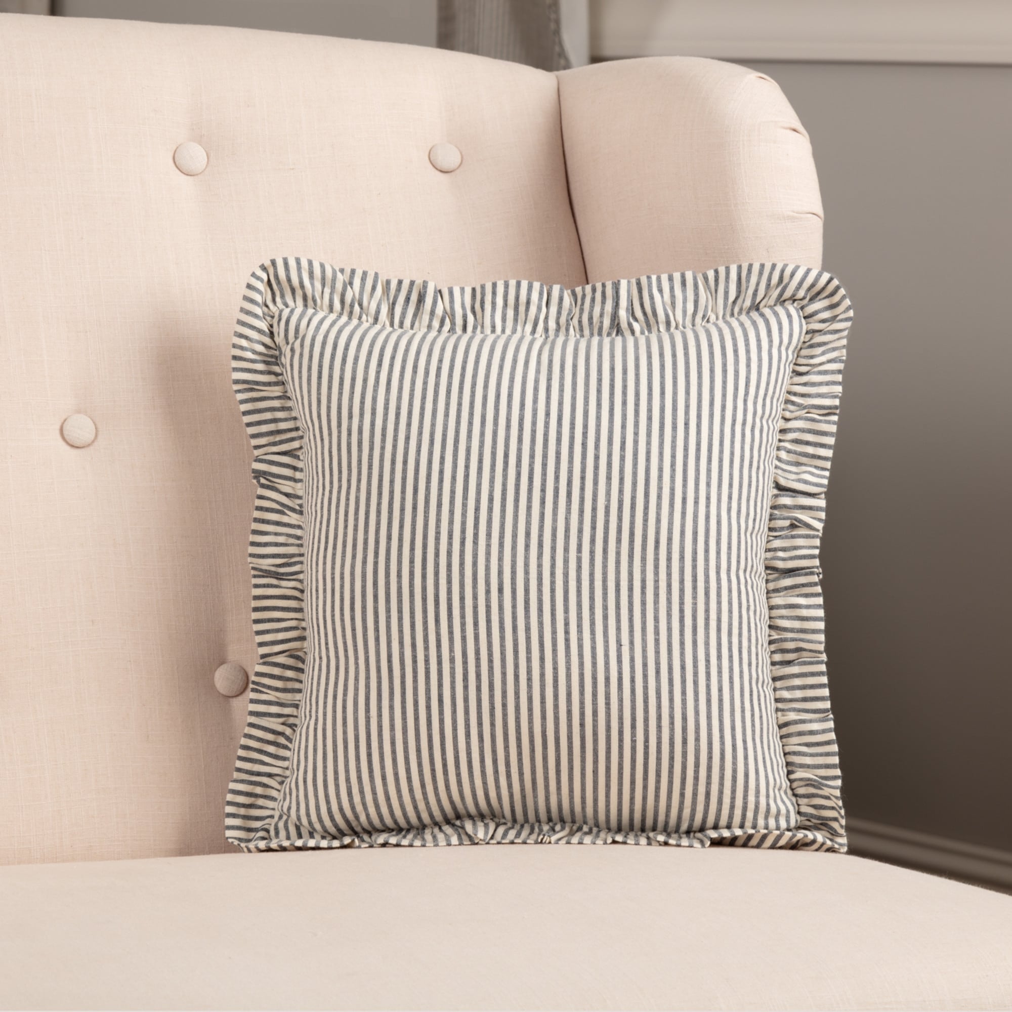 Vhc Brands Blue Americana Bedding Hatteras Seersucker Blue White Cotton Ticking Striped Pillow
