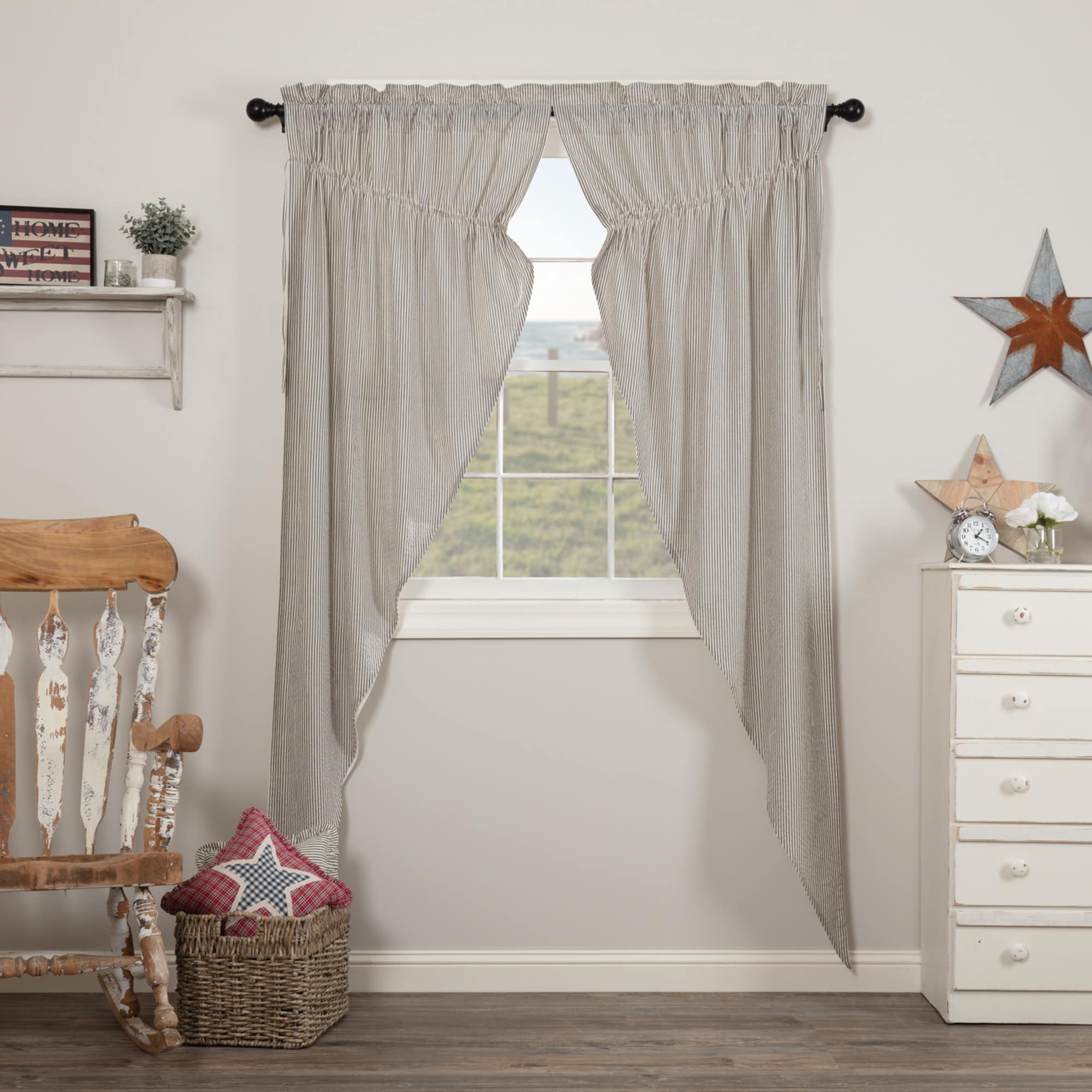 Hatteras Seersucker Blue Ticking Stripe Prairie Long Panel Set Of 2 84X36X18 Prairie Panel 84X36