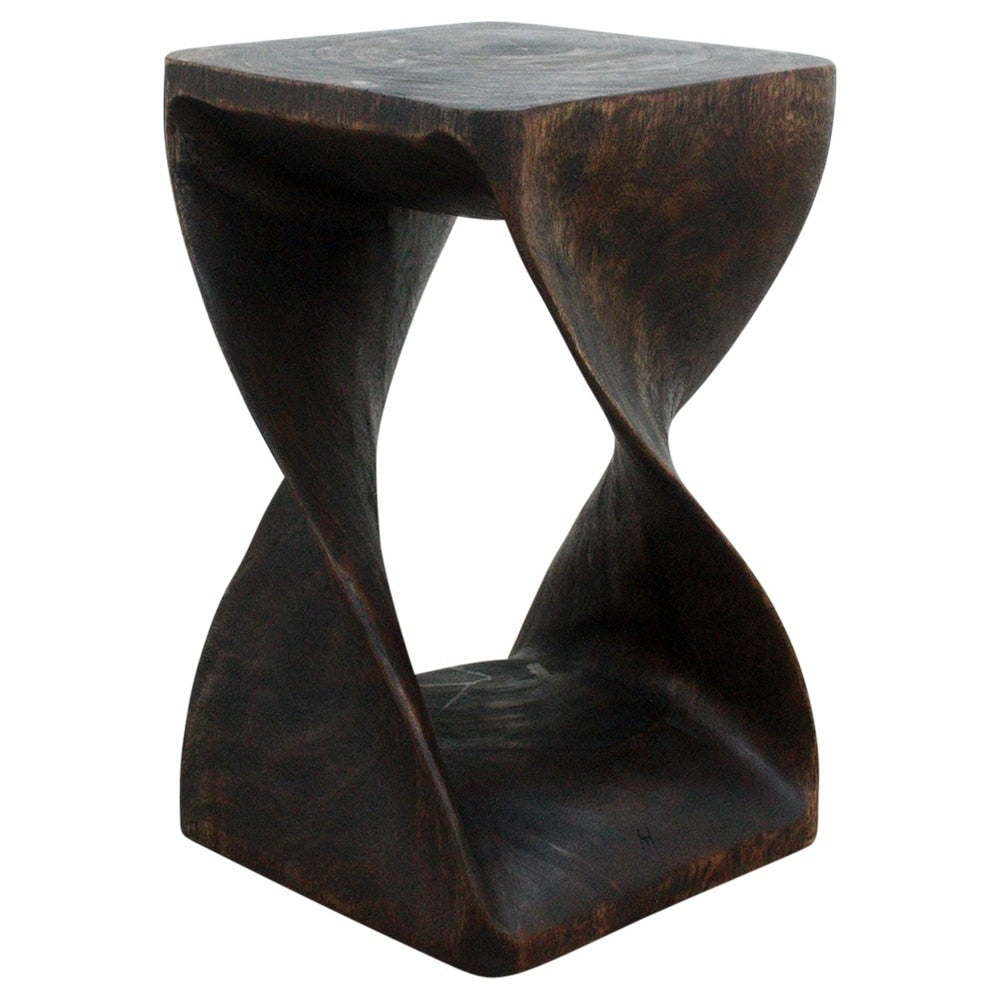 Haussmann Handmade Wood Original Twist Stool 12 In Sq X 20 In H Mocha Oil