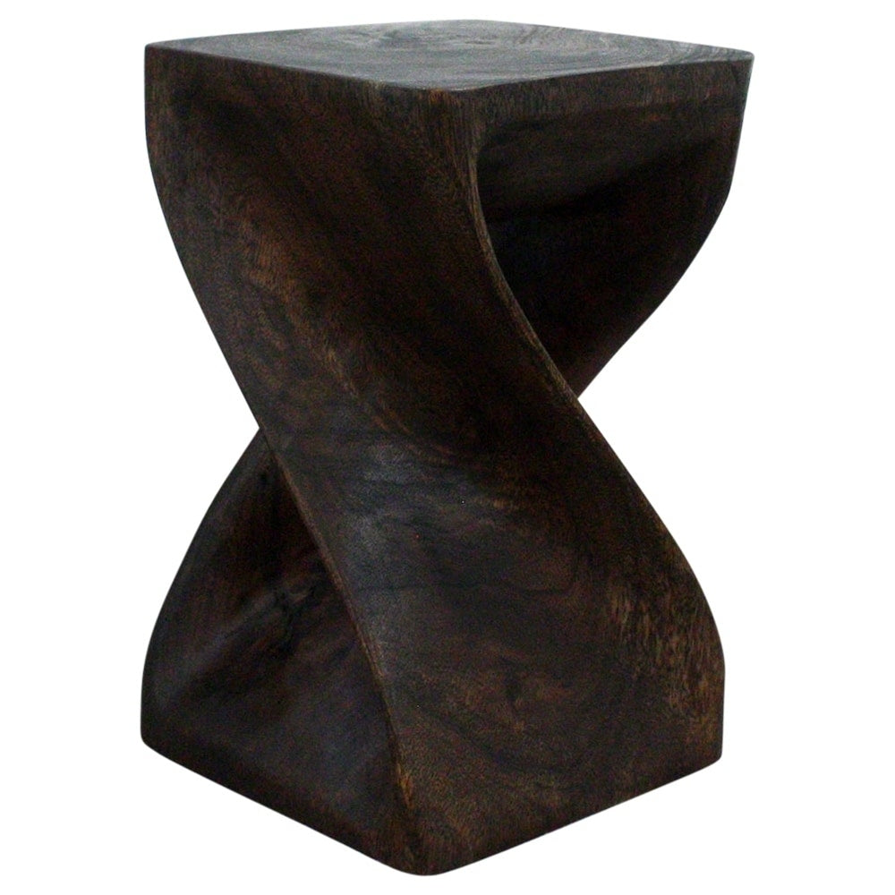 Haussmann Handmade Wood Twist Stool 10 In Sq X 16 In H Mocha Oil