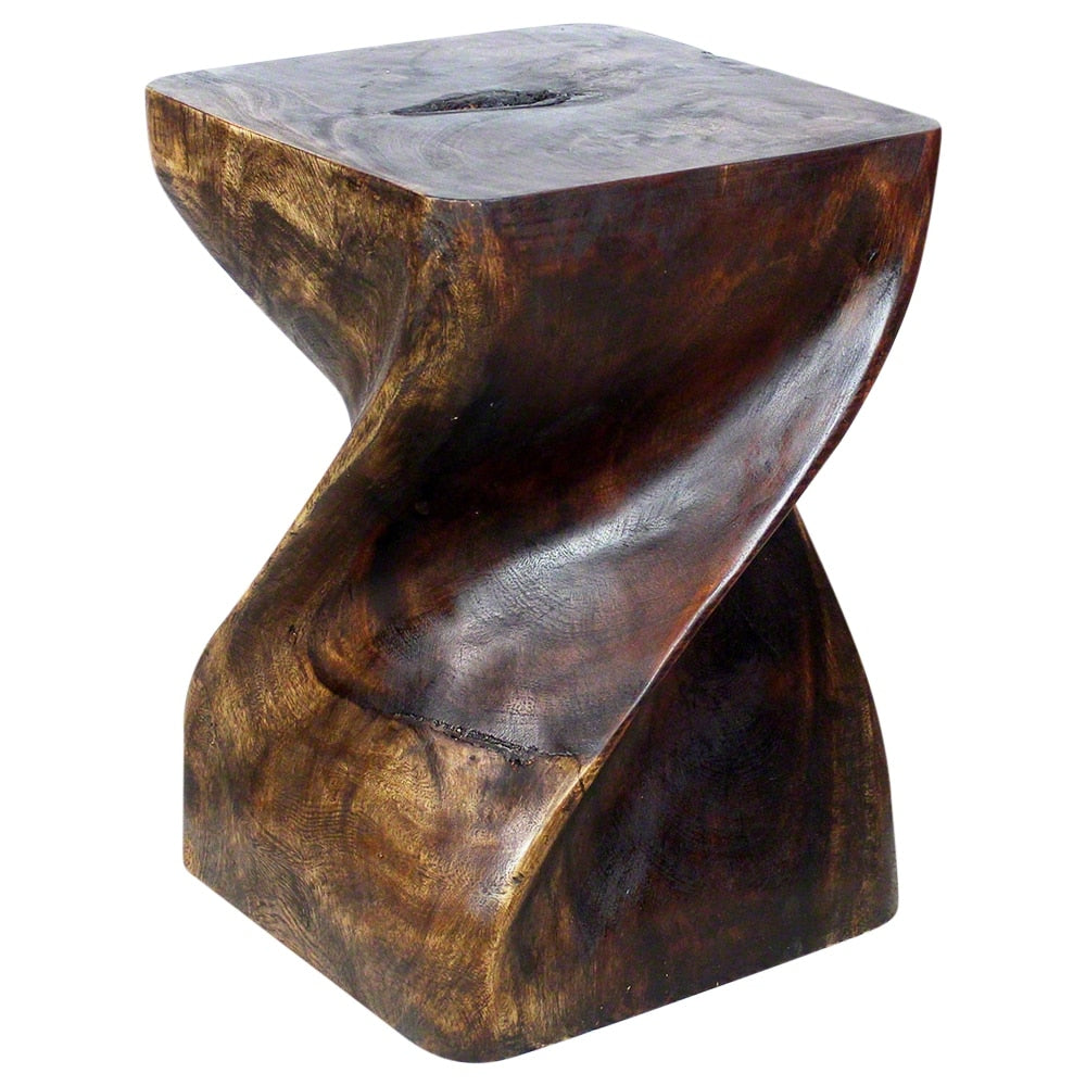 Haussmann Handmade Eco Wood Big Twist Stool 14 In Sq X 20 In H Mocha Oil