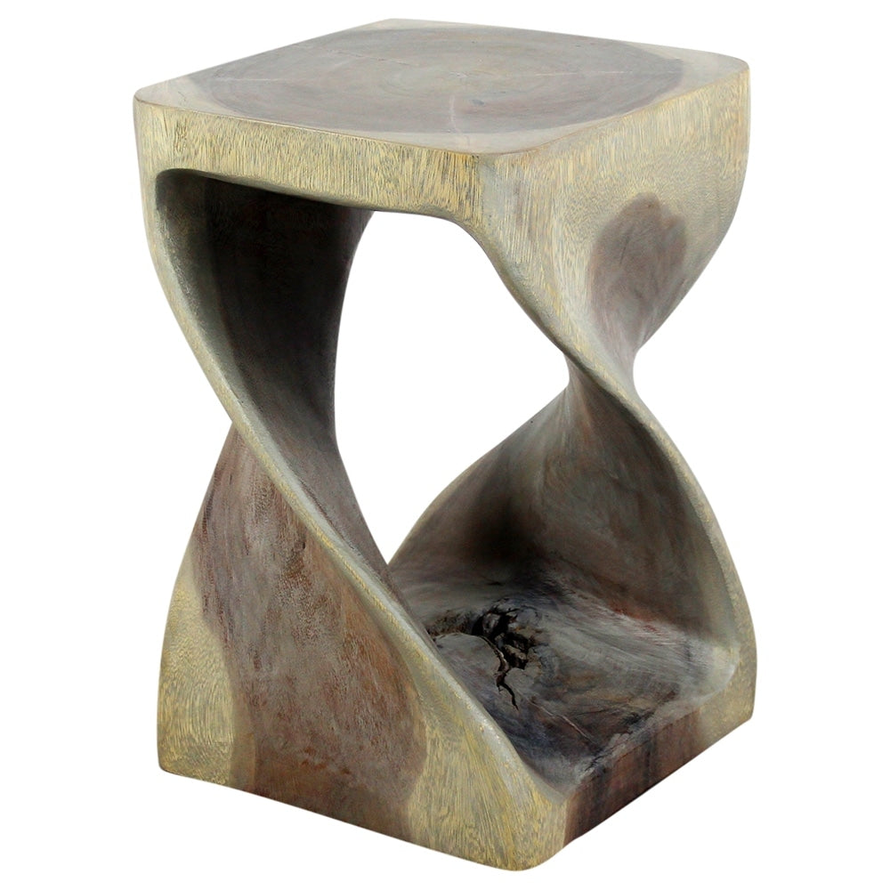 Haussmann Handmade Wood Original Twist Stool 10 In Sq X 16 In H Agate Grey Oil