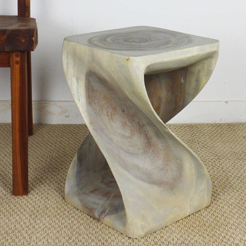 Haussmann Handmade Wood Original Twist Stool 12 In Sq X 18 In H Agate Grey Oil