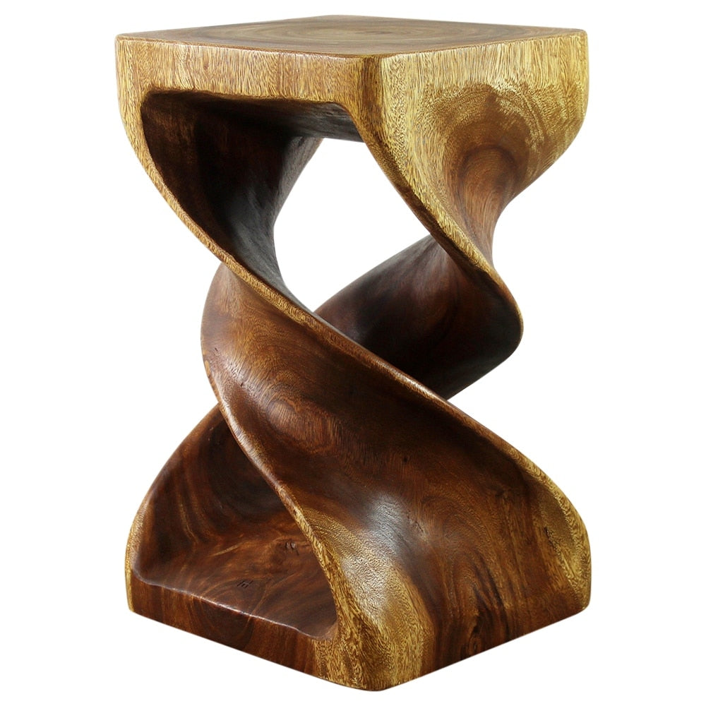 Haussmann Handmade Wood Double Twist Stool End Table 12 In Sq X 20 In H Walnut Oil 10 In X 10 In X 12 In H