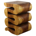 Handmade 20 Inch High Oak Oil Wave End Table Thailand