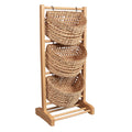 Havana 35.5 In. H Handcrafted Pine Wood 3 Tier Floor Stand With Water Hyacinth Baskets Storage Rack