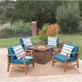 Havana Outdoor 4 Seater Wood Chat Set With Fire Table By Christopher Knight Home