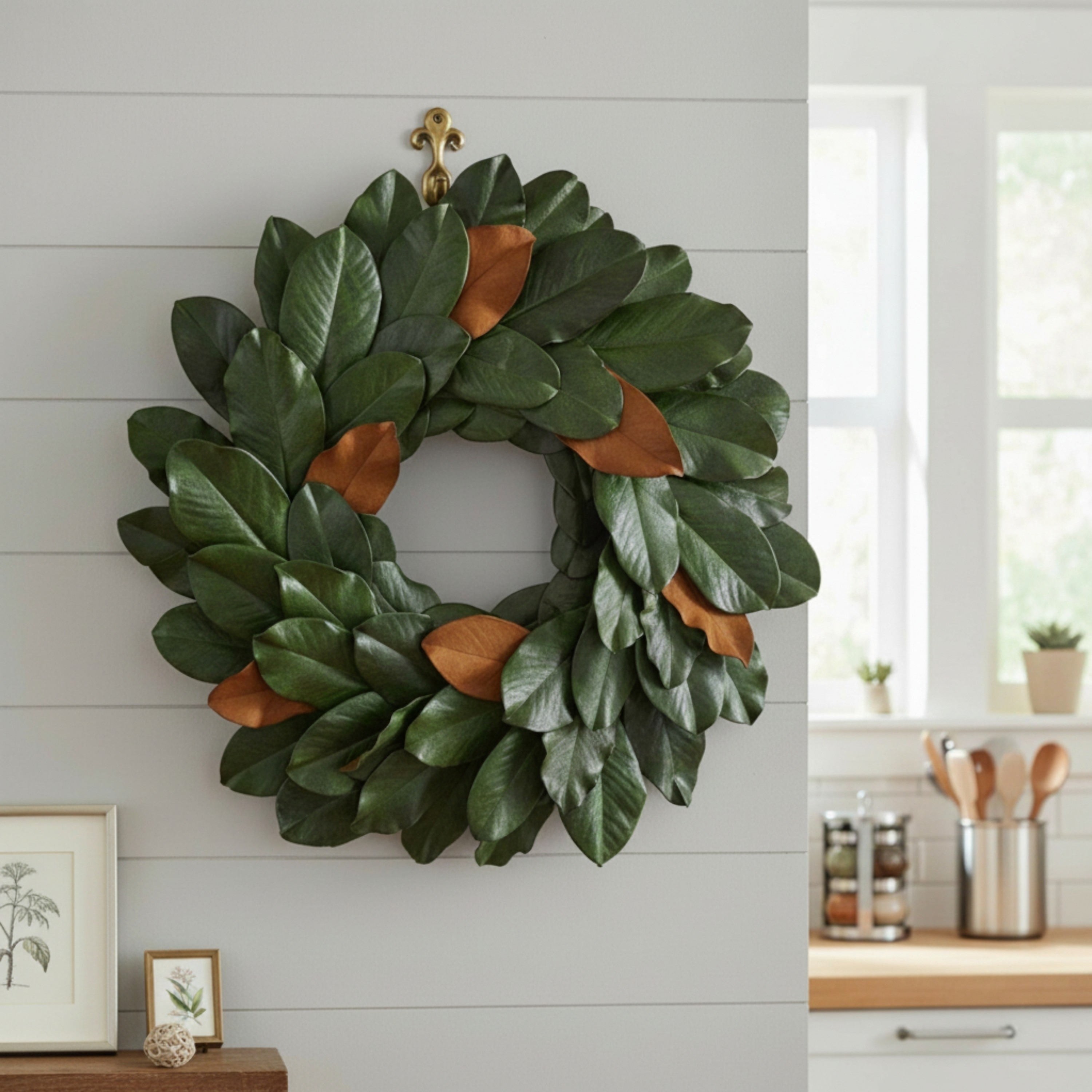 Haven 20 Handcrafted Preserved Magnolia Leaf Wreath For Indoor Display