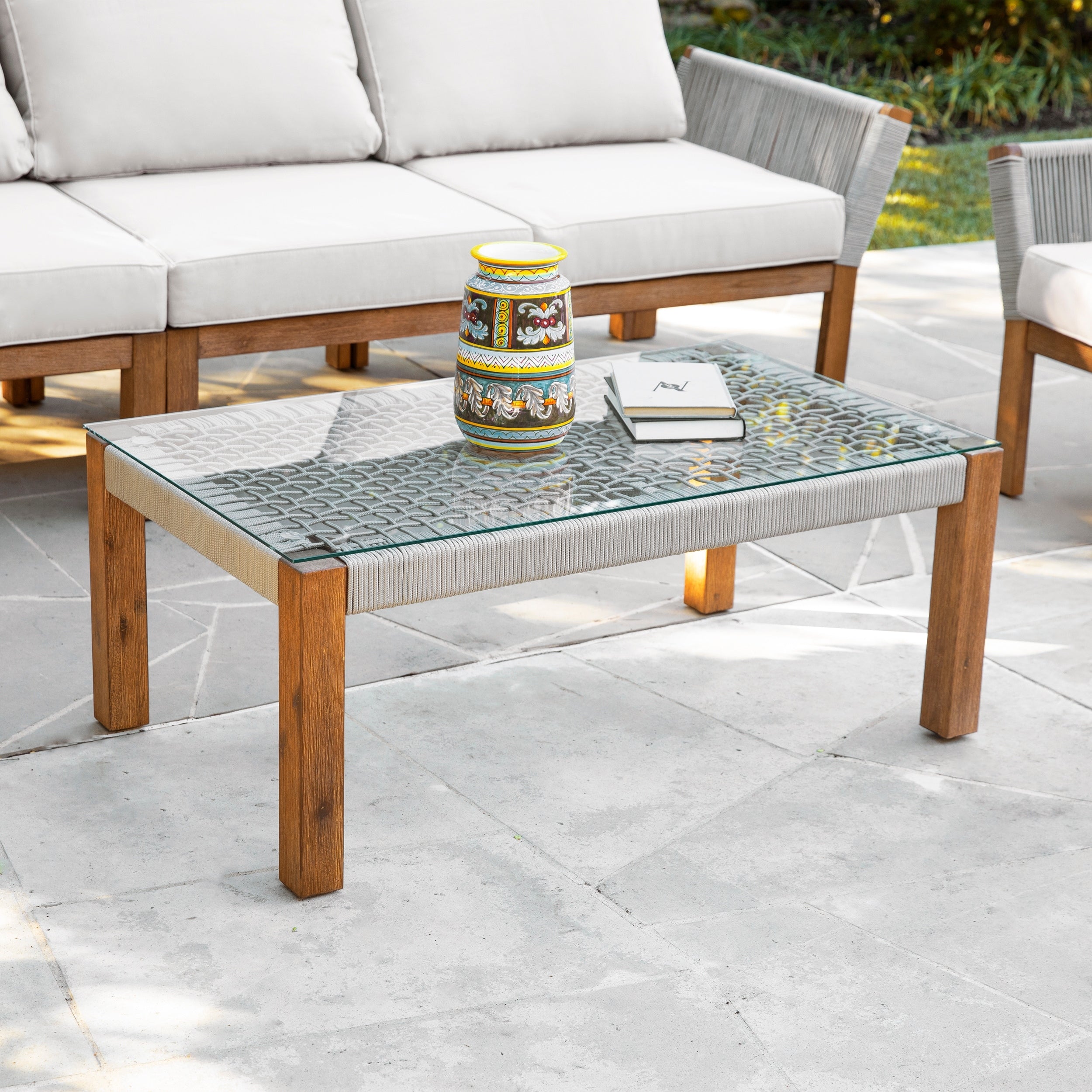 Havenside Home Belen Contemporary Natural Glass Cocktail Table