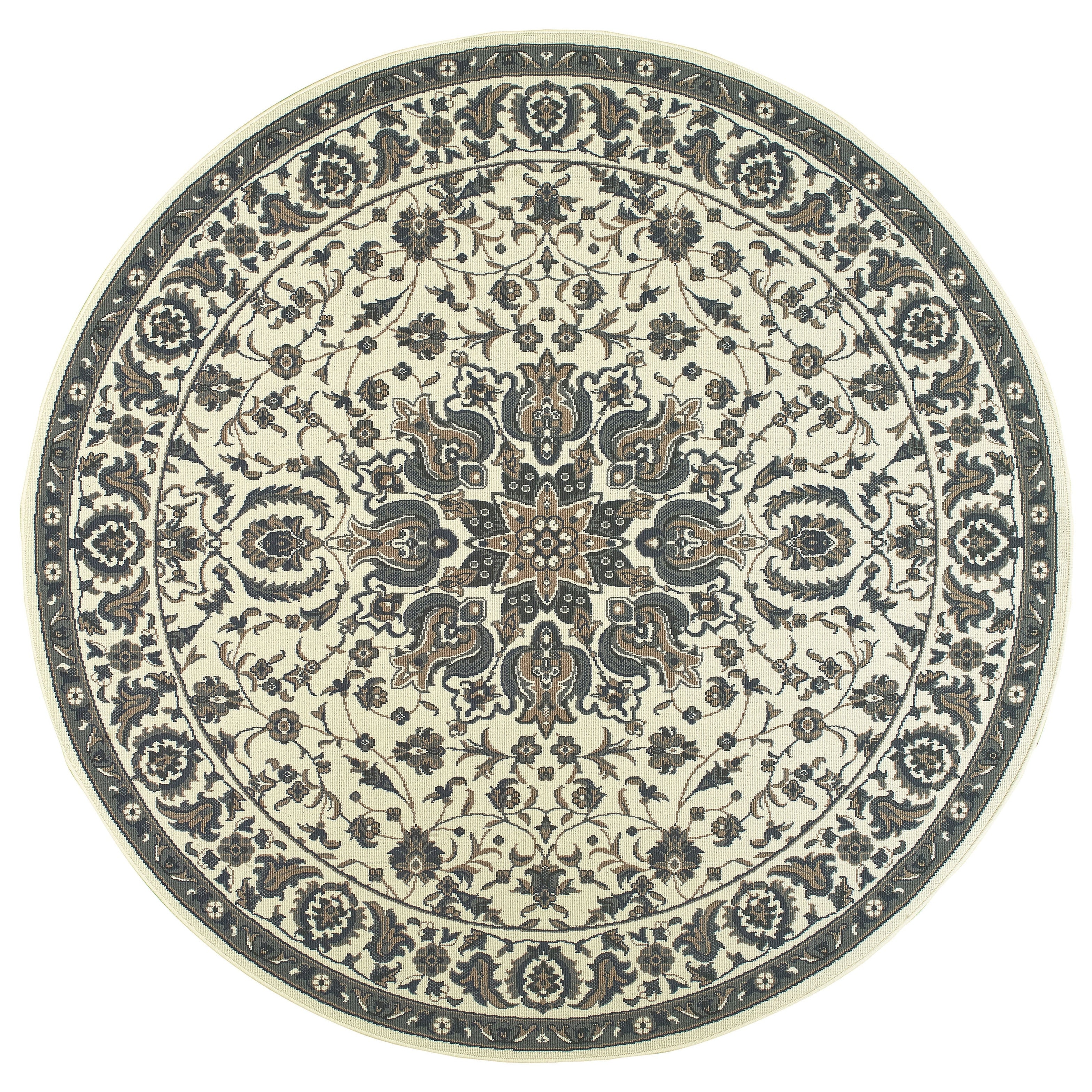 New Traditions Medallion Ivory Navy Loop Pile Indoor Outdoor Area Rug 53 X 76