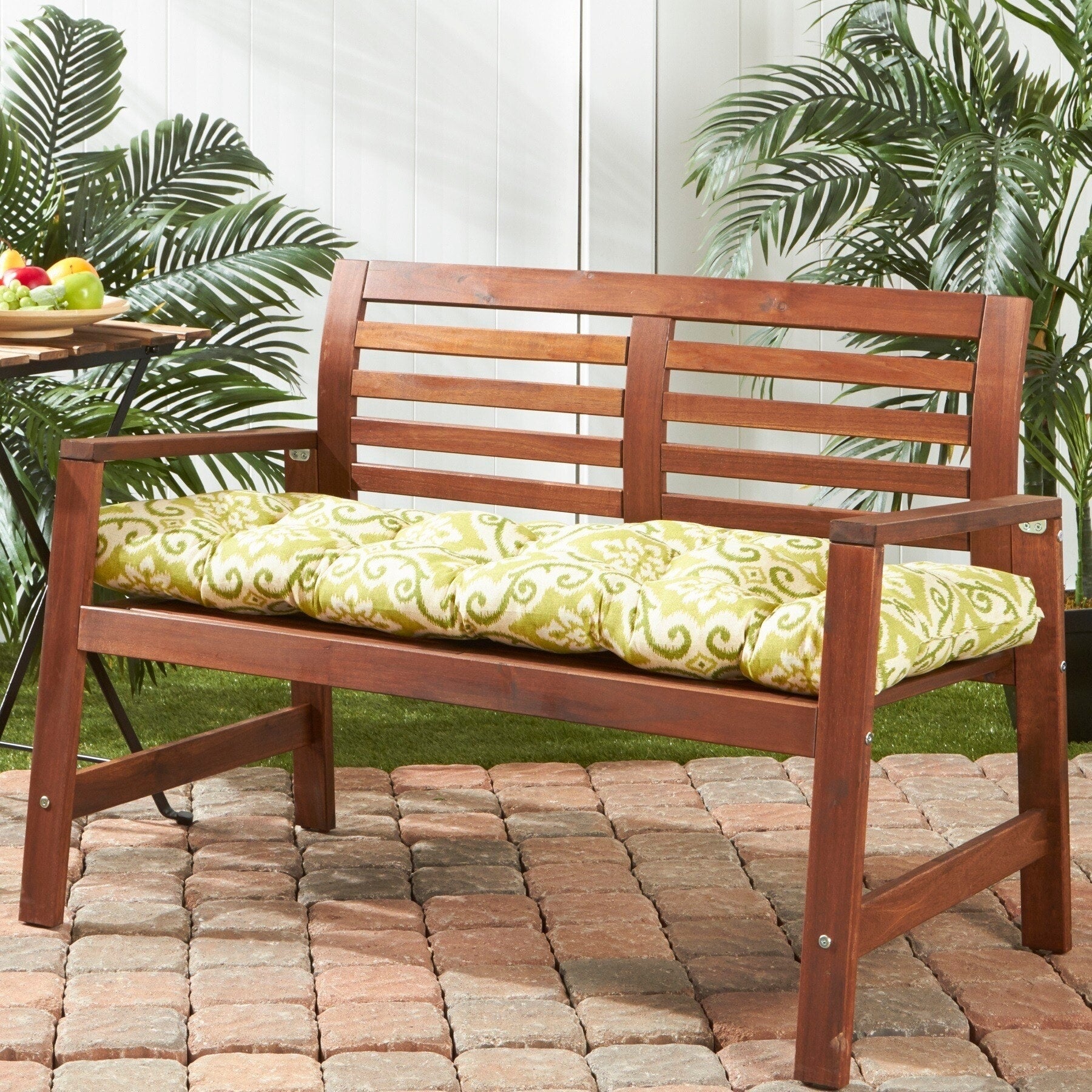 Havenside Home Cocoa Beach 18 Inch X 51 Inch Green Ikat Outdoor Bench Cushion
