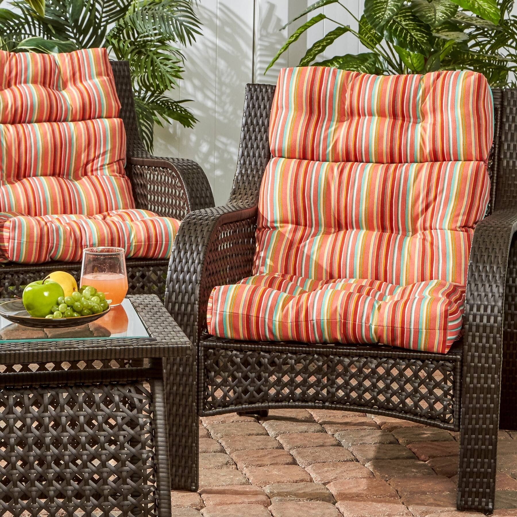 Havenside Home Colton 3 Section Coastal Stripe 22 Inch X 44 Inch Outdoor High Back Chair Cushion Set Of 2
