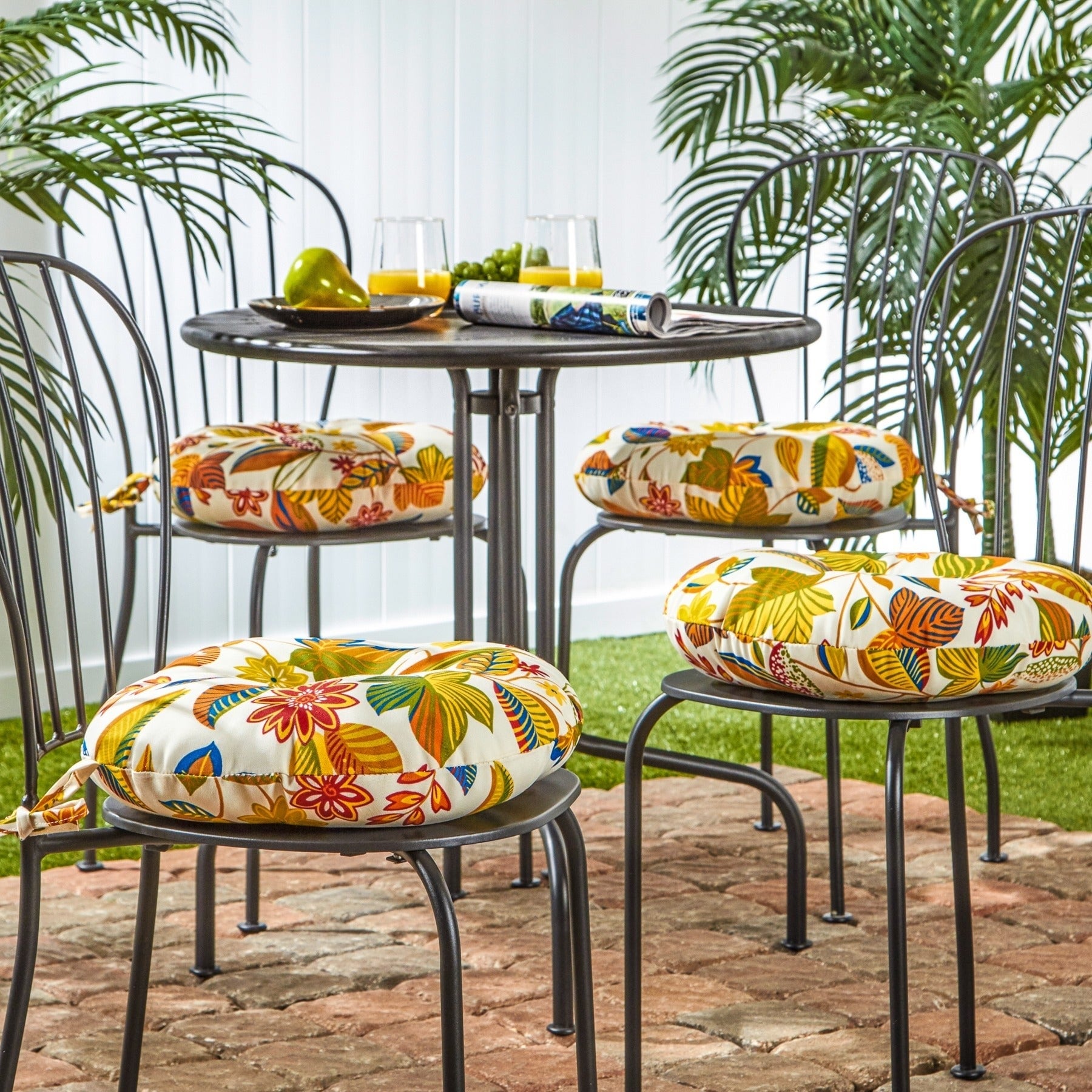 Havenside Home Dana Point 15 Inch Round Outdoor Floral Bistro Chair Cushion Set Of 4