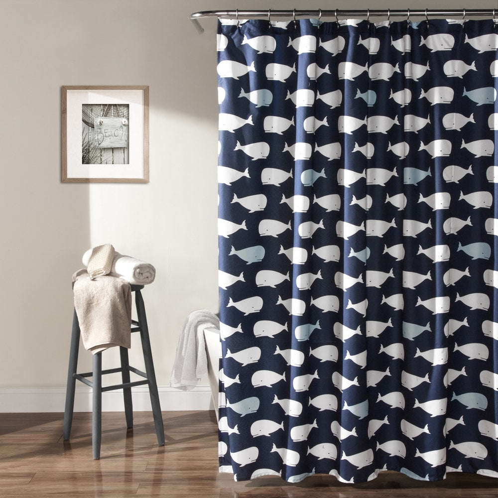 Taylor Olive Lums Navy Whale Shower Curtain