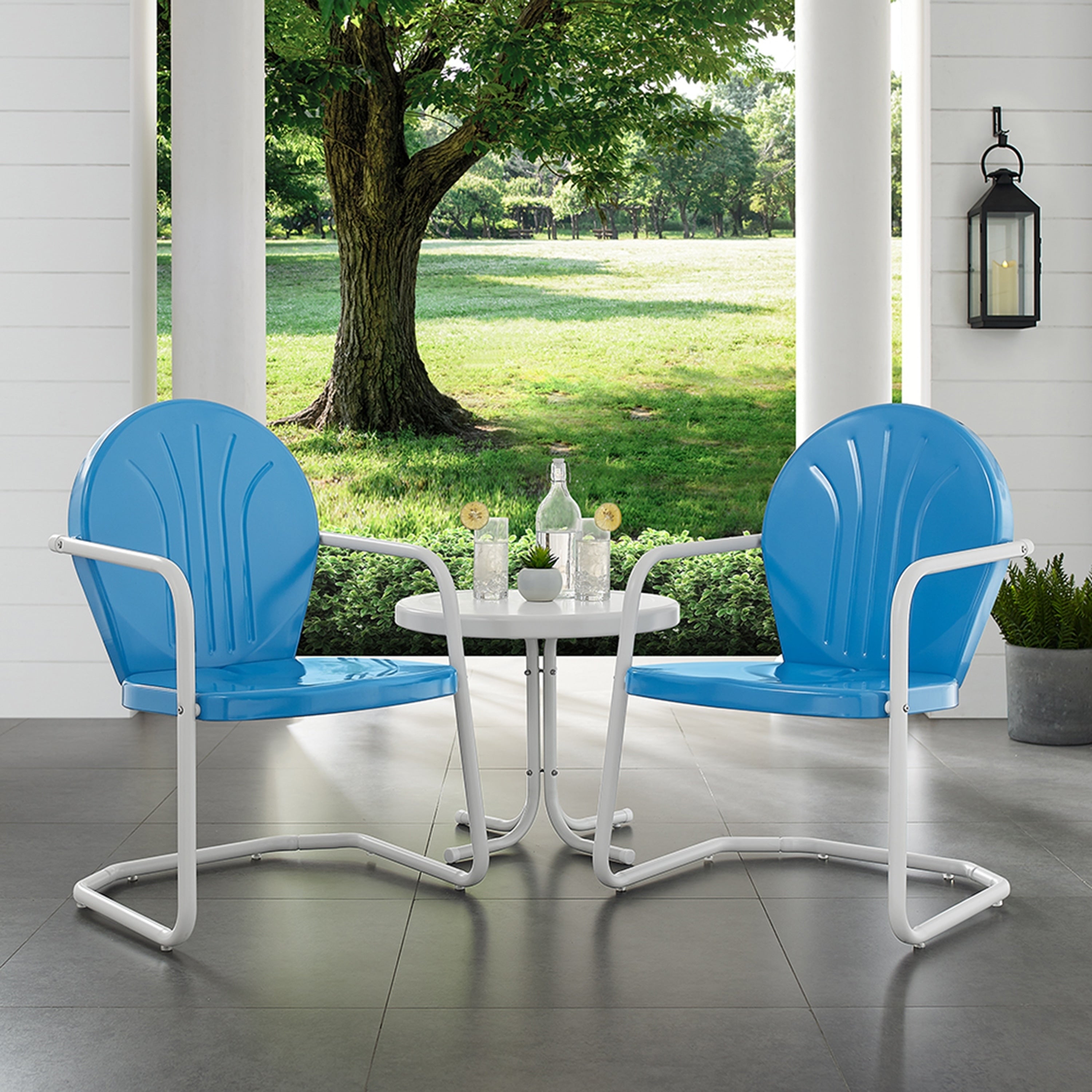 Havenside Home Howard Bay Blue And White 3 Piece Metal Outdoor Conversation Set