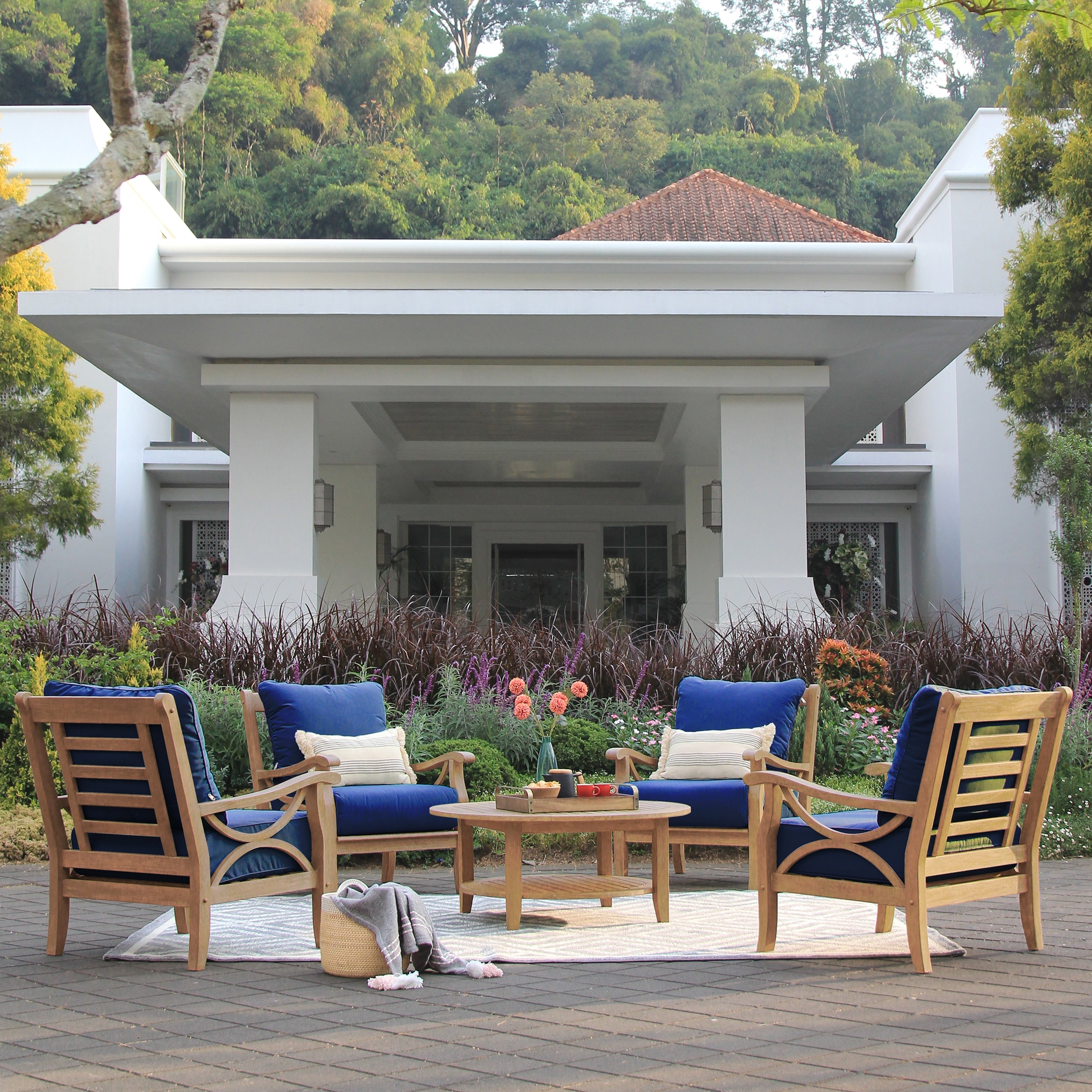 Havenside Home Lowell 5 Piece Teak Patio Conversation Set