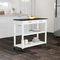 Porch Den Keap Solid Black Granite Top Kitchen Cart Island With Optional Stool Storage In White Finish