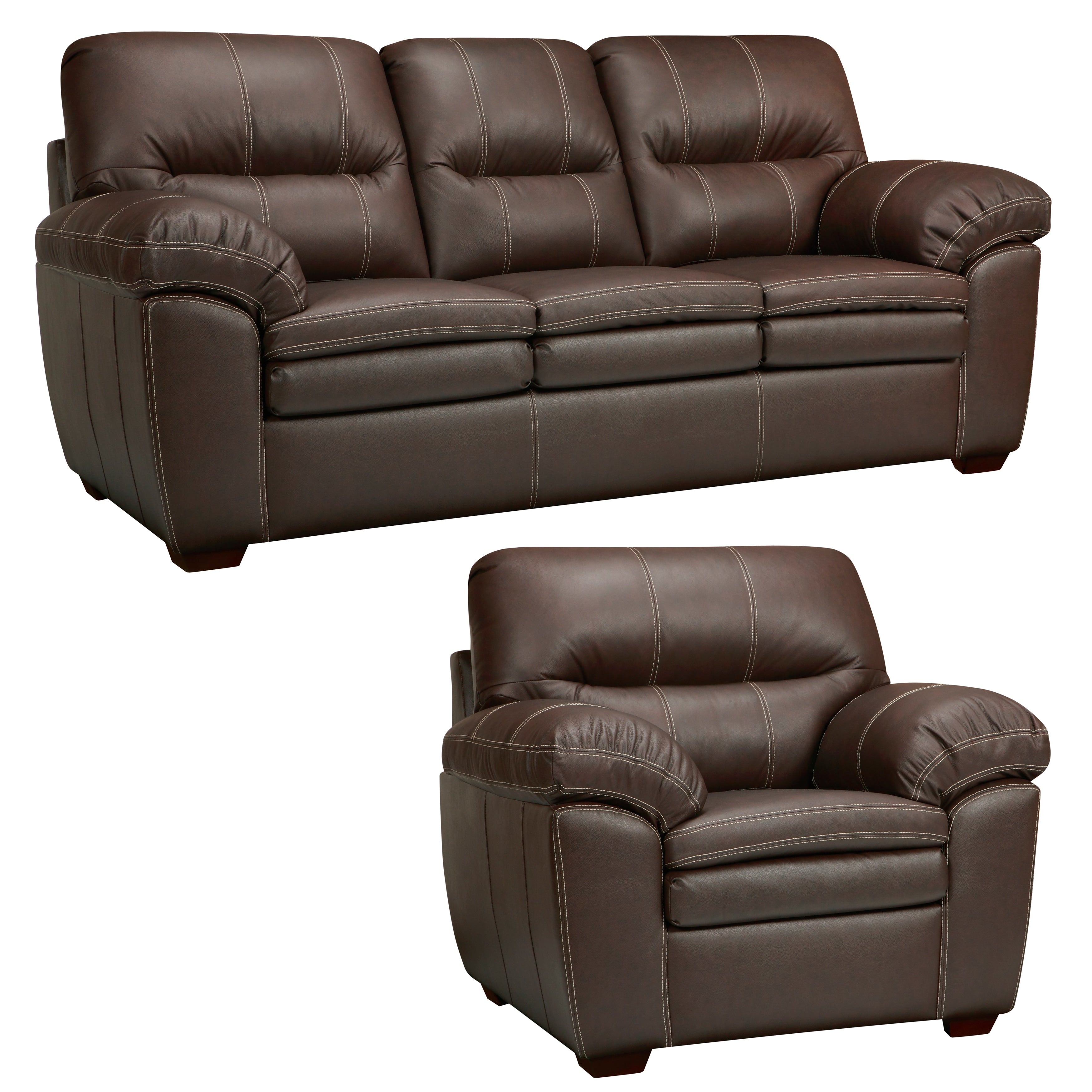 Hawkins Java Brown Italian Leather Sofa And Chair