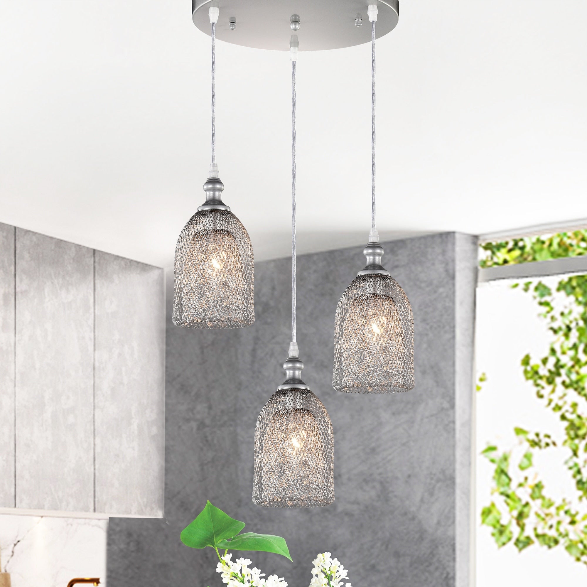 Haydar Silver 3 Light Pendant With Crystals