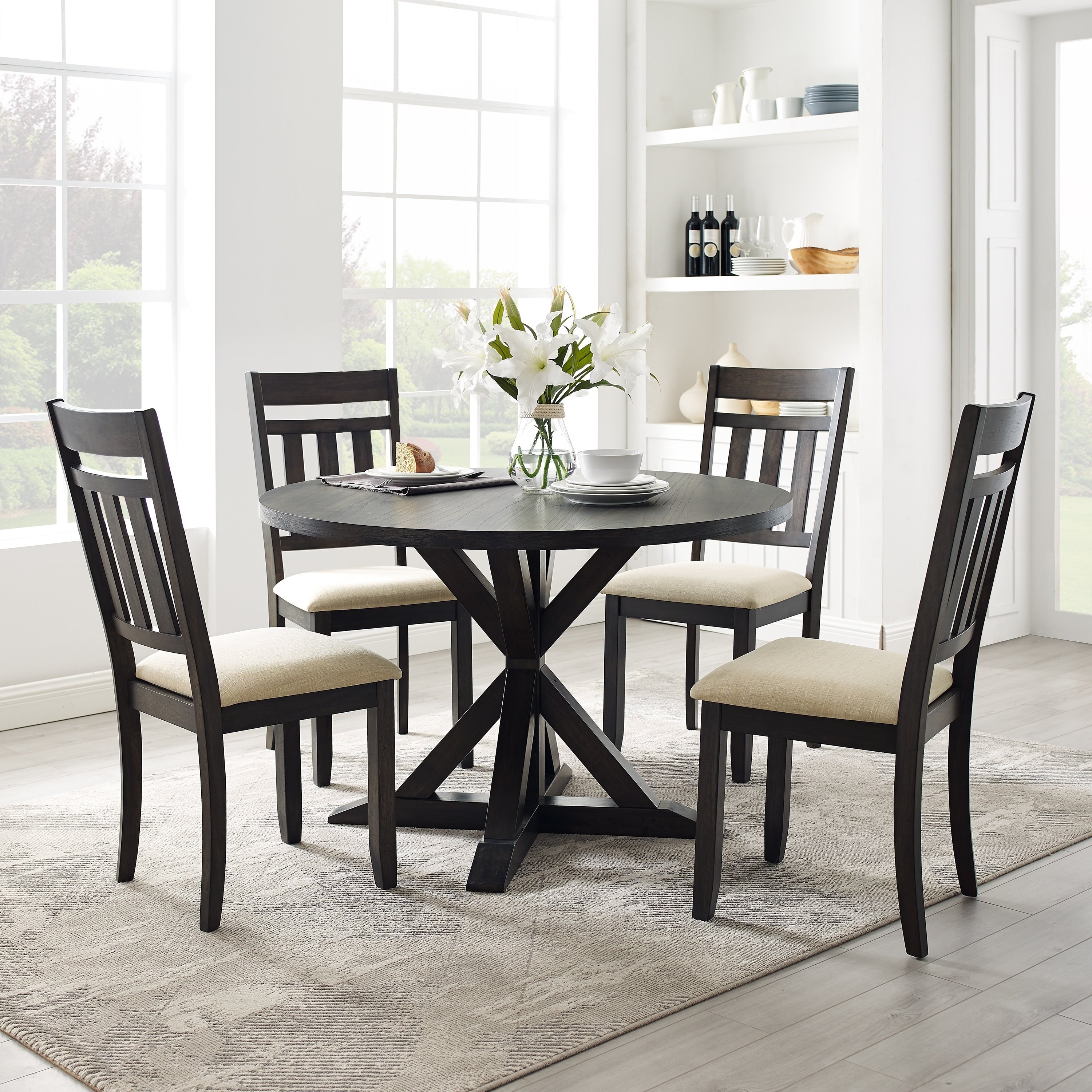 Hayden 5Pc Round Dining Set Slate Table 4 Chairs