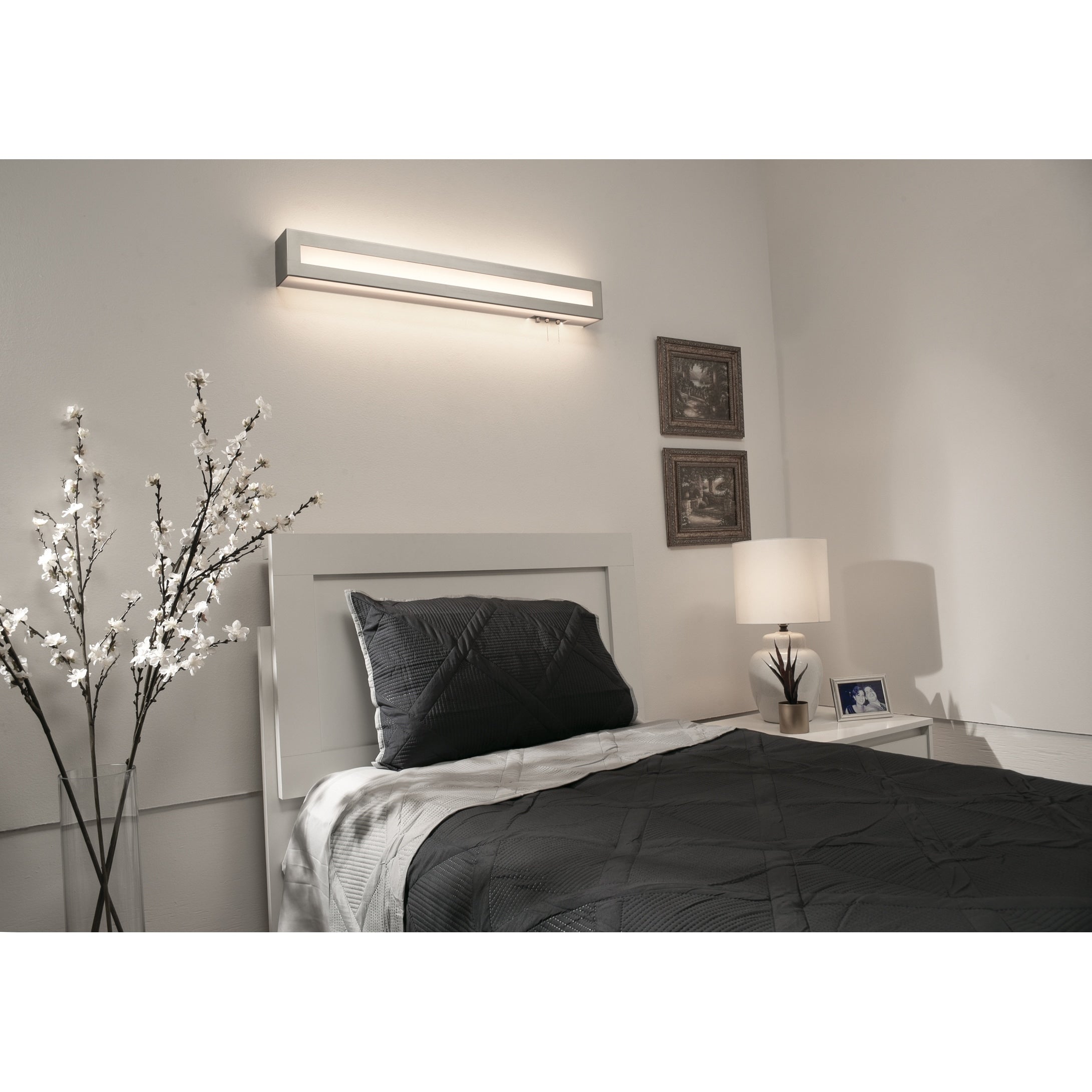 Afx Hayes 4 Feet Satin Nickel Led Overbed Fixture White Acrylic Shade