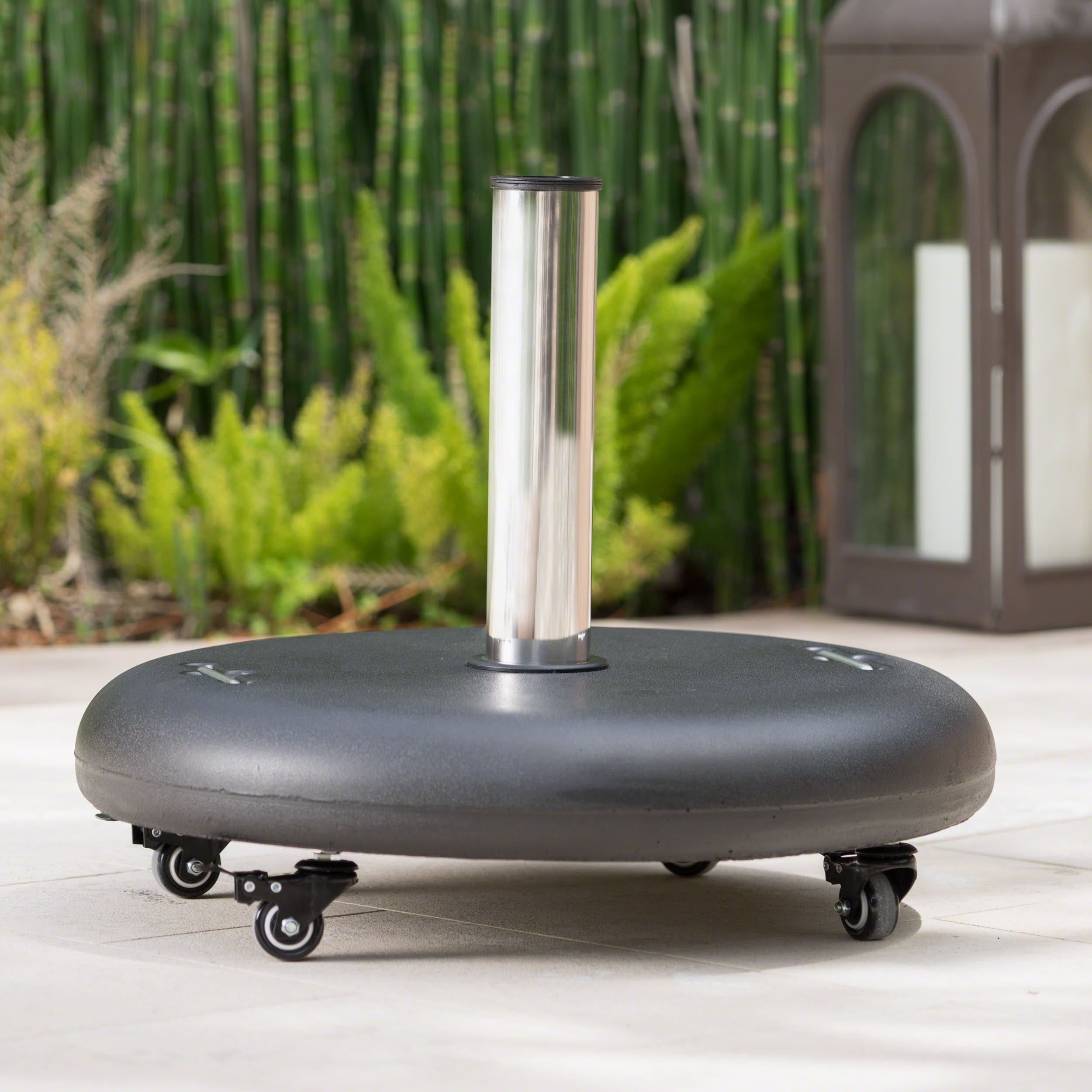 Hayward Outdoor 80 Pound Round Black Stainless Steel Umbrella Base Holder With Wheels By Christopher Knight Home