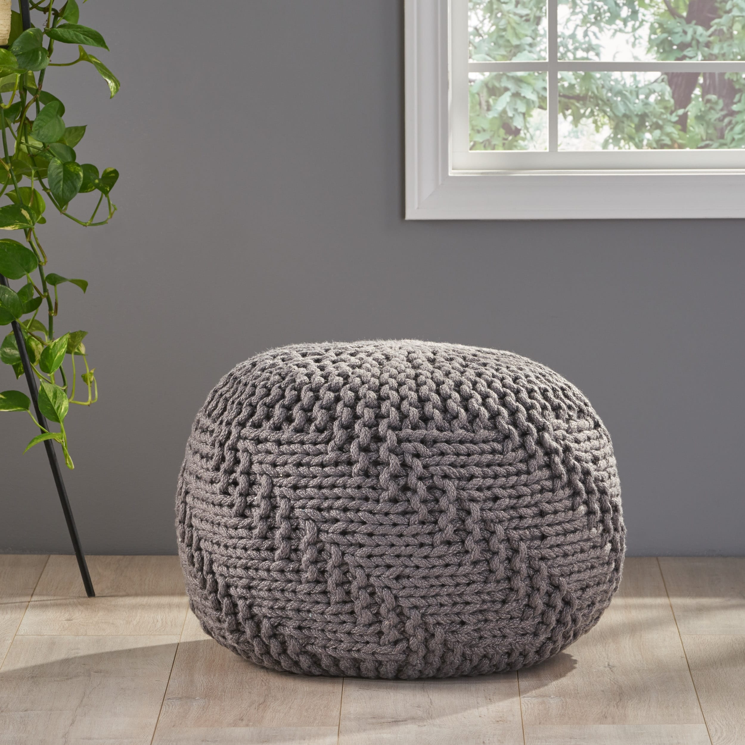 Hazel Weaved Fabric Round Ottoman Pouf By Christopher Knight Home