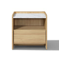 Hazel Oak Nightstand End Table With Faux Marble Top Manufactured Wood