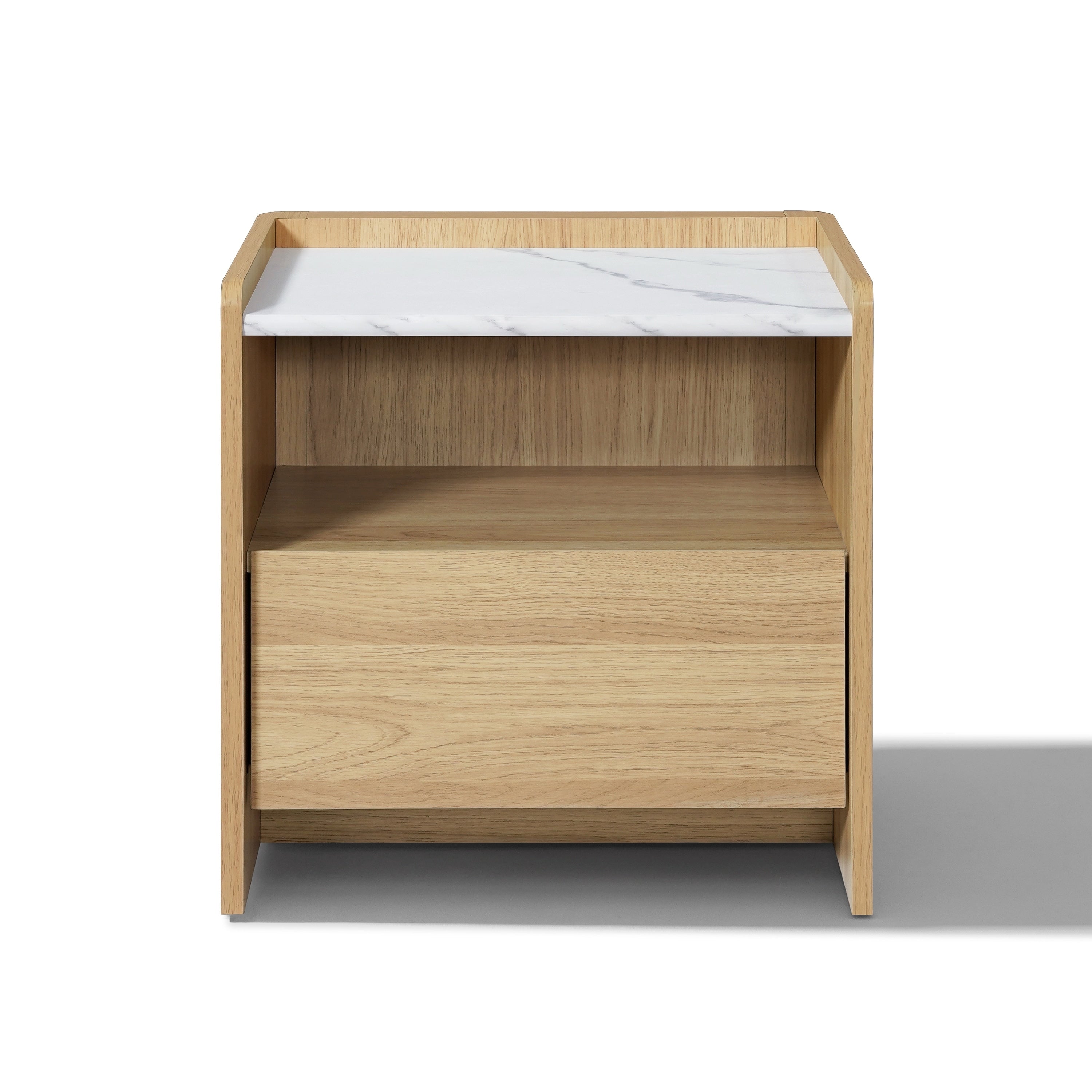 Hazel Oak Nightstand End Table With Faux Marble Top Manufactured Wood
