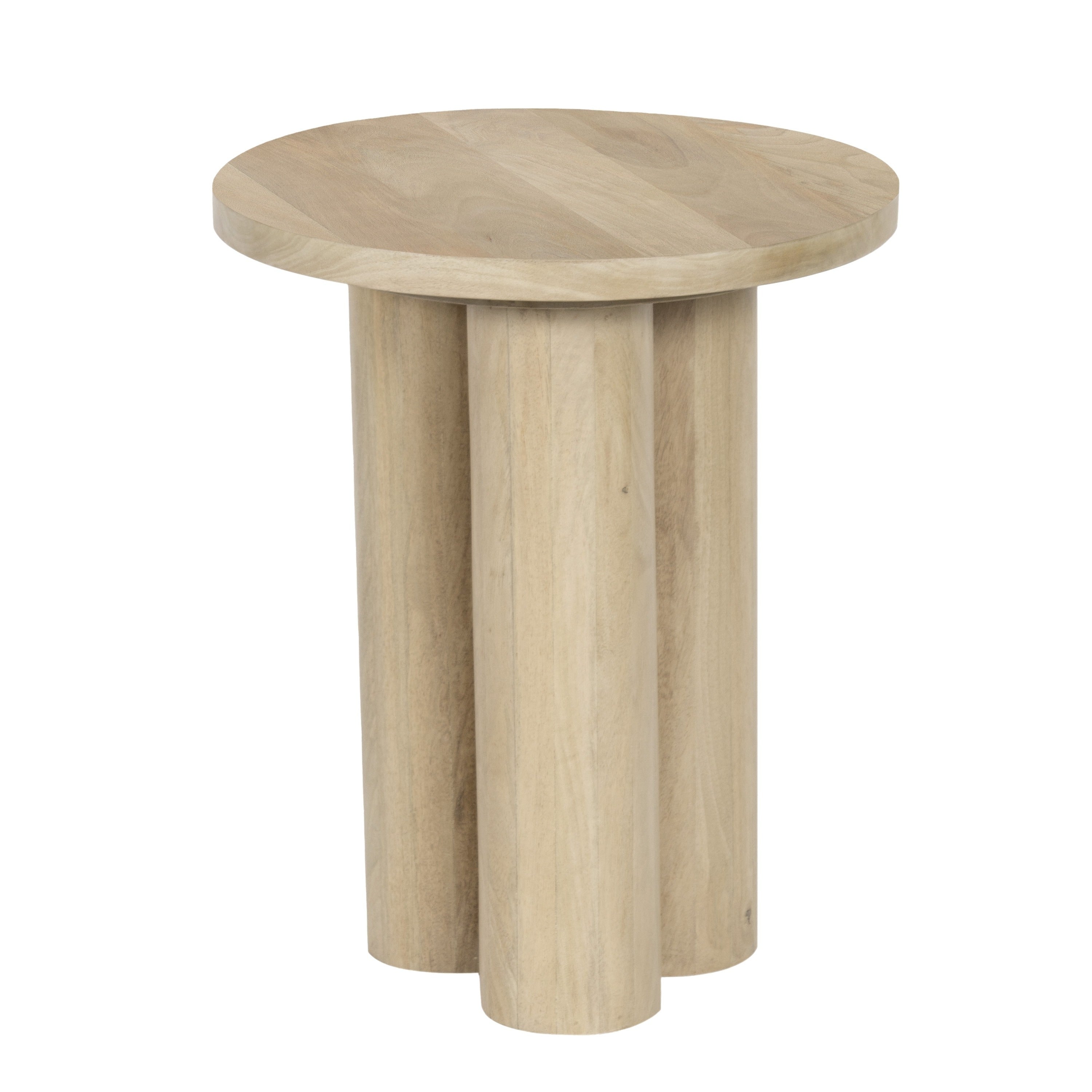Hazel Side Table With 3 Pillar Legs Handcrafted Natural Brown Mango Wood 17.7 Inch Round Top