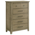 Hazel Tall Dresser Chest 5 Drawers Antique Nickel Metal Oak Brown Wood