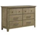 Hazel Wide Dresser 6 Drawers Antique Nickel Metal Oak Brown Wood