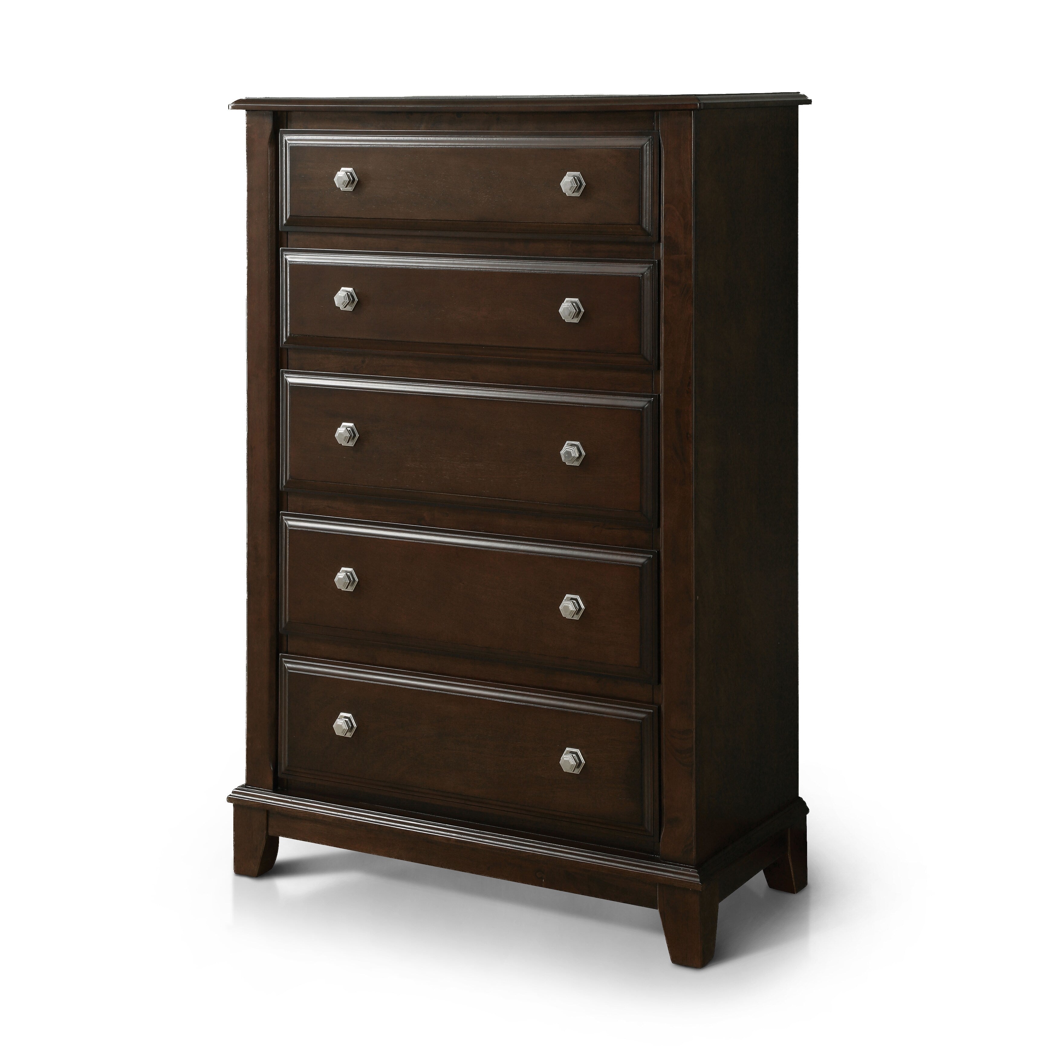 Hazelo Contemporary Brown Cherry 5 Drawer Chest By Foa