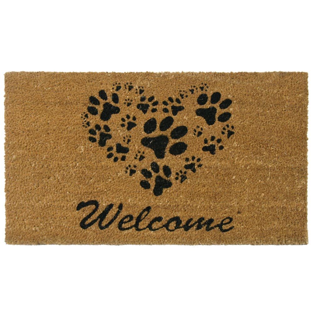 Rubber Cal Heart Shaped Paws Coir Eco Friendly Outdoor Door Mat