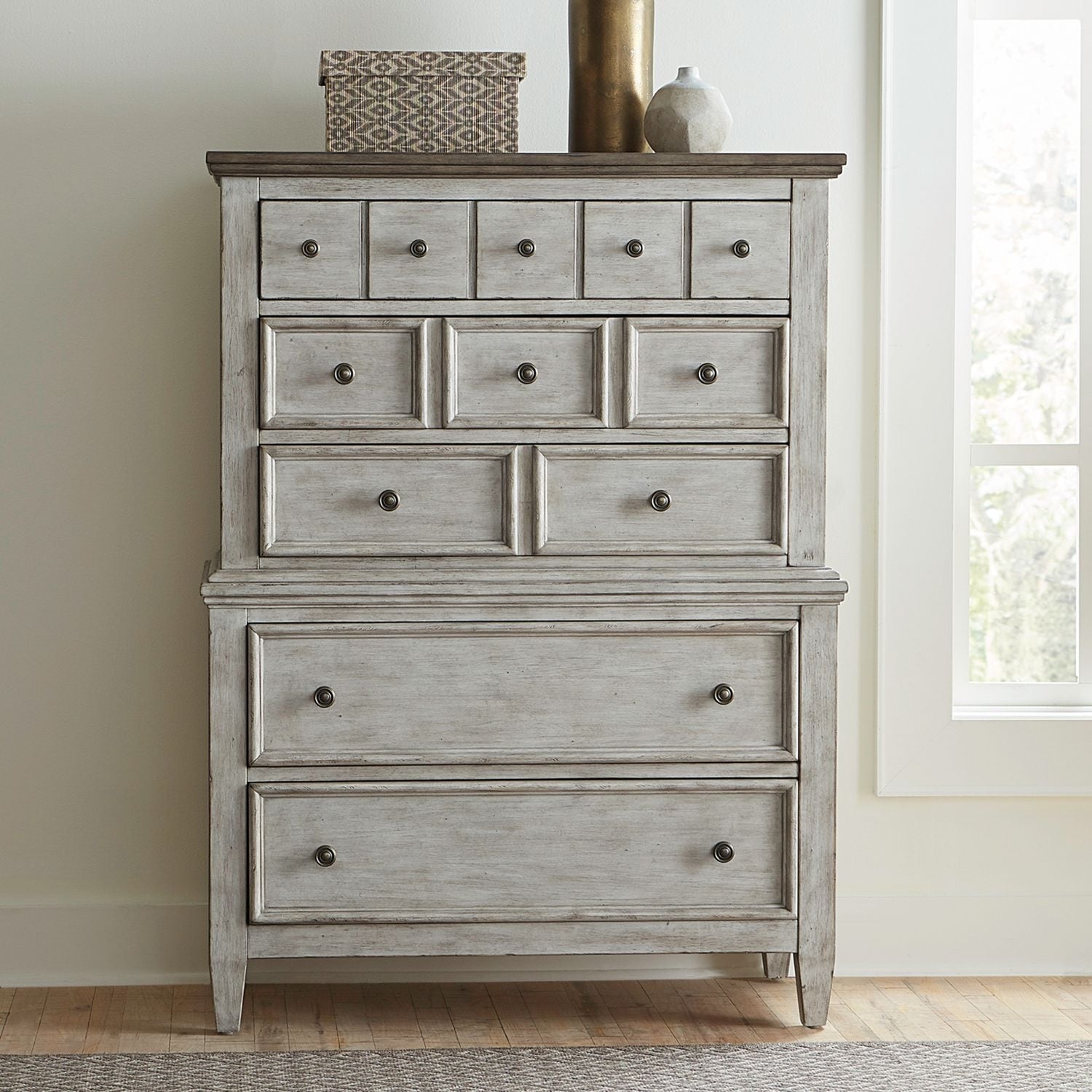 Heartland Antique White And Tobacco 5 Drawer Chest