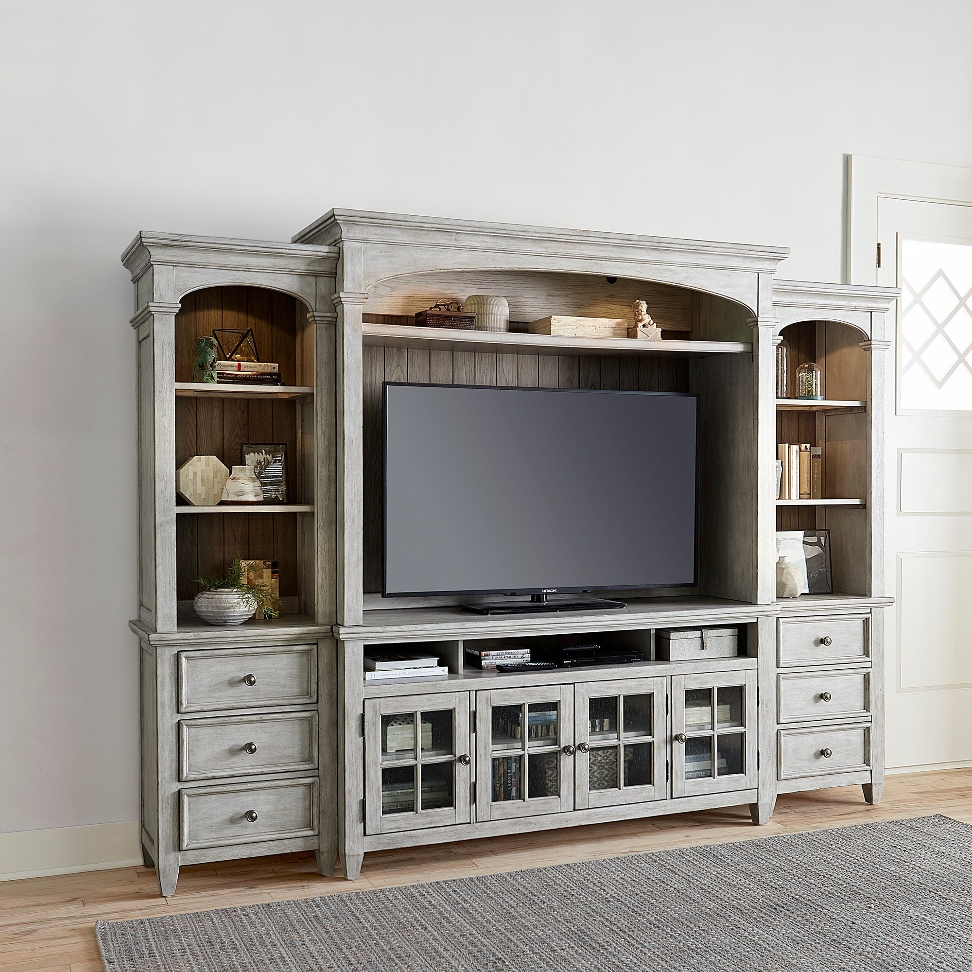 Heartland Antique White 4 Pc Entertainment Center With Piers