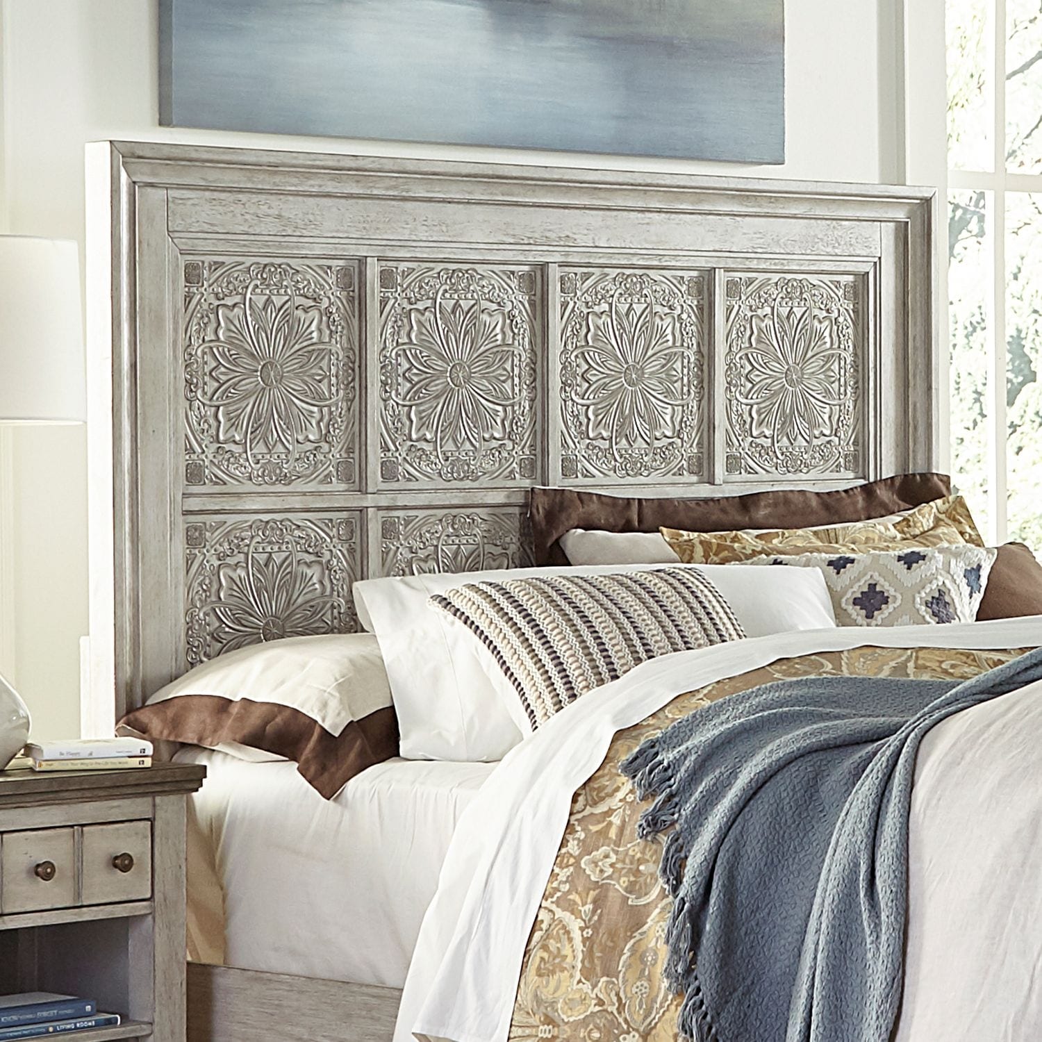 Heartland Antique White Queen Decorative Panel Headboard