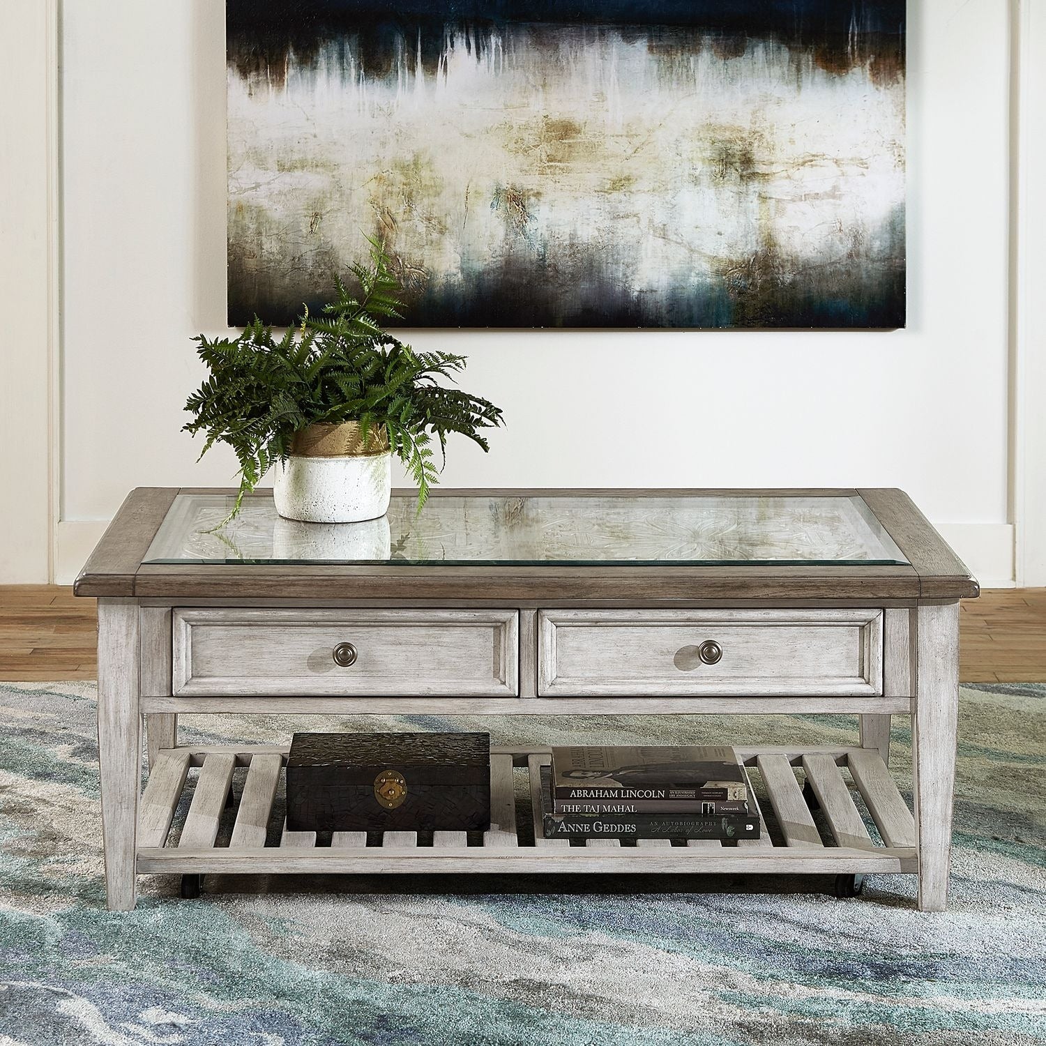 Heartland Antique White Rectangular Ceiling Tile Cocktail Table