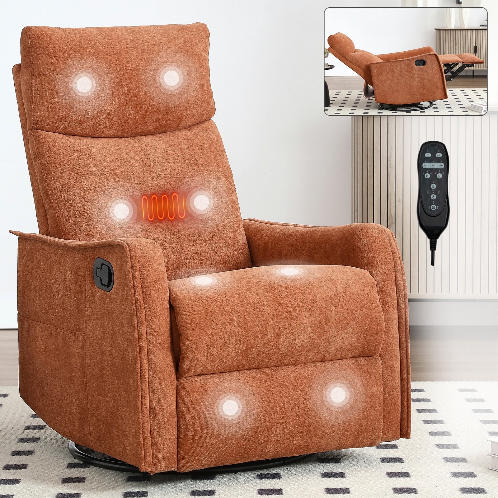 Heat Massage Manual Recliner Chair With 360 Swivel And Rocker Function