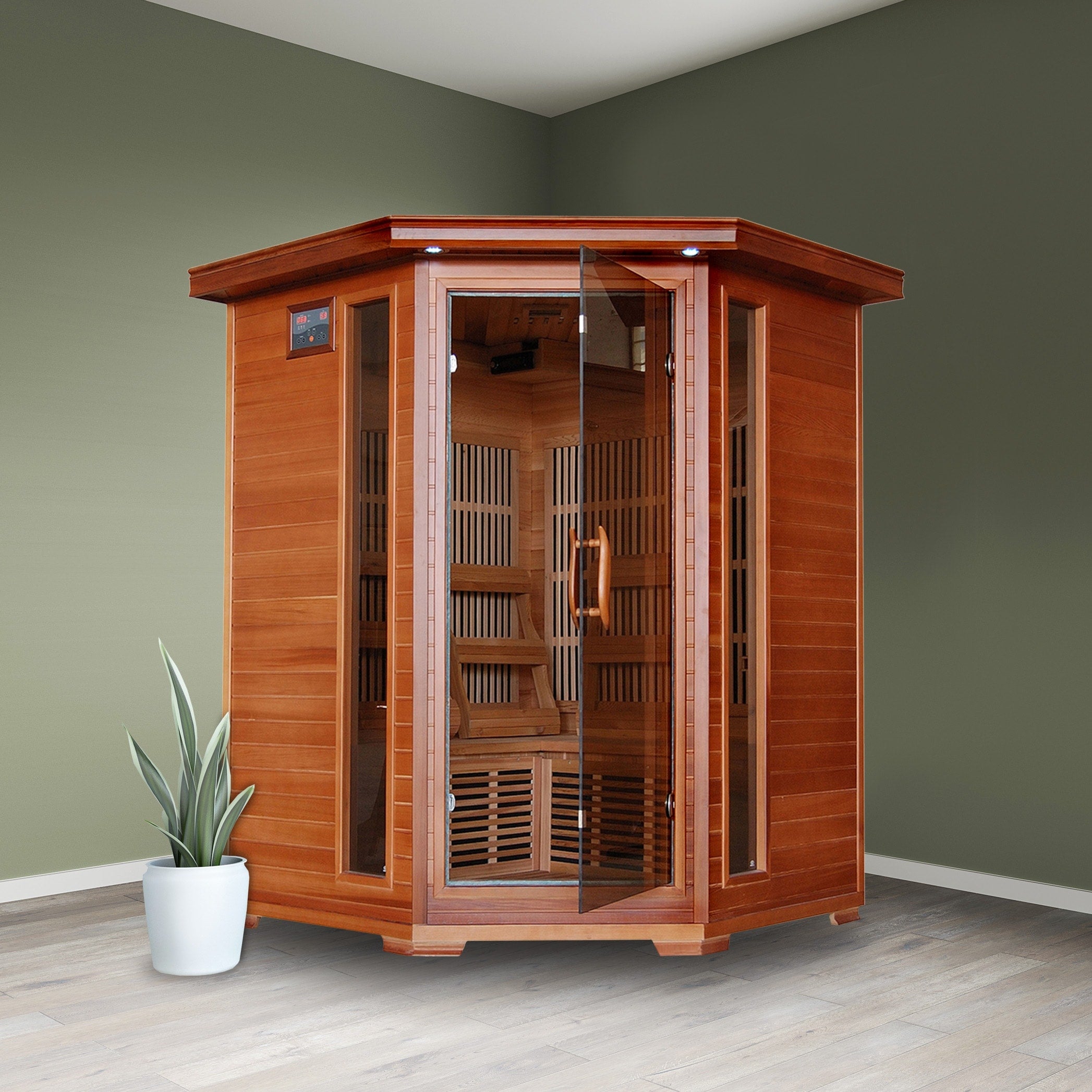Radiant 3 Person Cedar Corner Carbon Infrared Sauna Brown