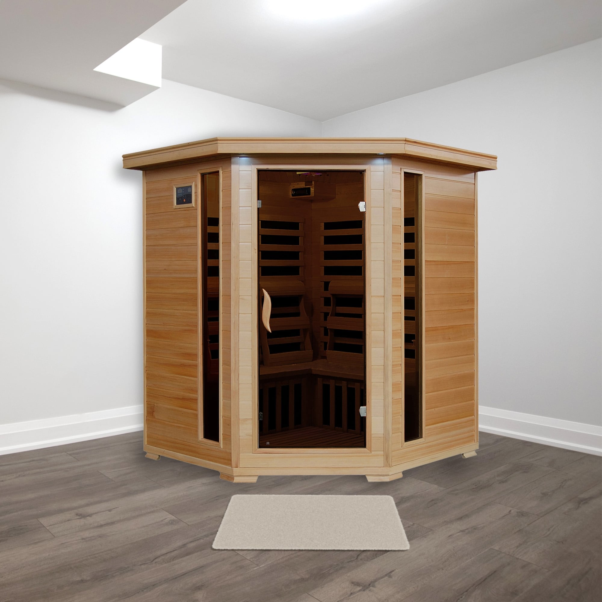 4 Person Hemlock Corner Infrared Sauna With 10 Carbon Heaters