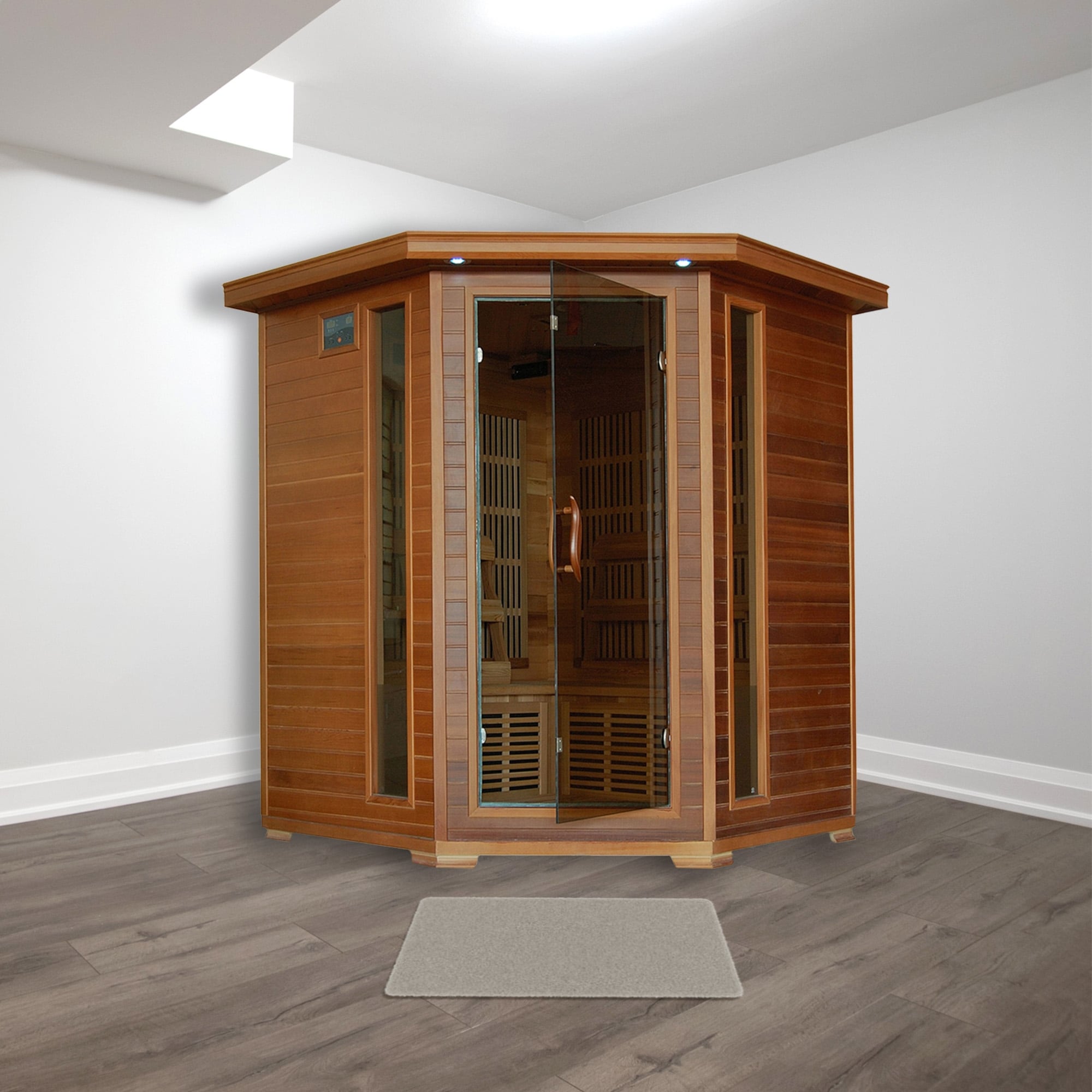 4 Person Cedar Corner Infrared Sauna With 10 Carbon Heaters