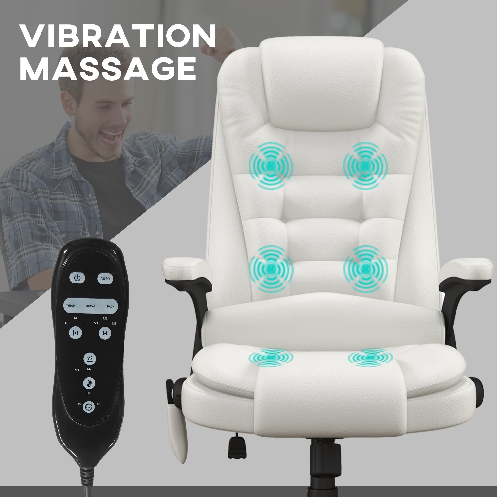 Heated Massage Office Chair With 6 Vibration Points High Back Pu Leather Reclining Computer Desk Chair