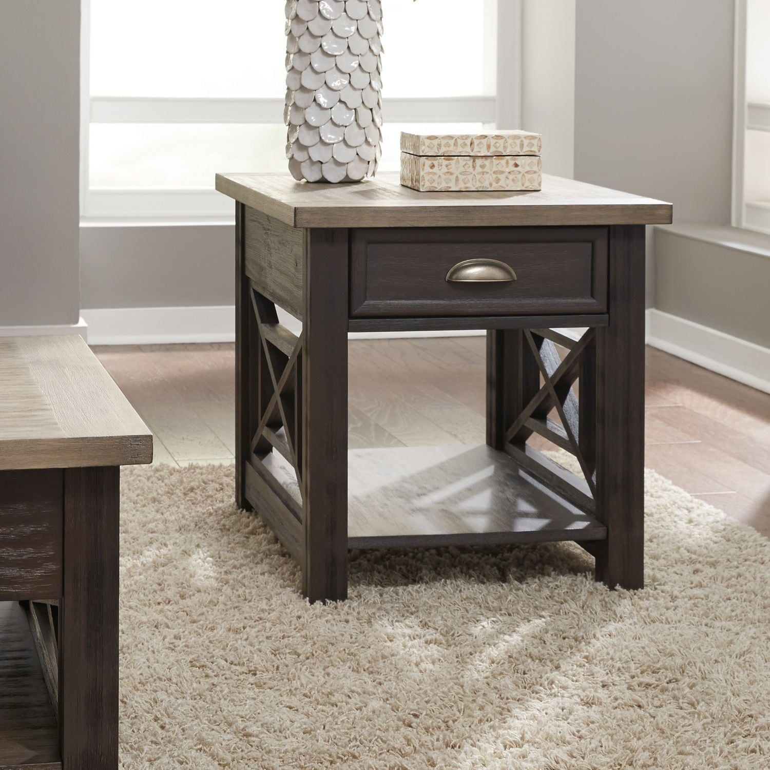 Heatherbrook Charcoal And Ash Drawer End Table