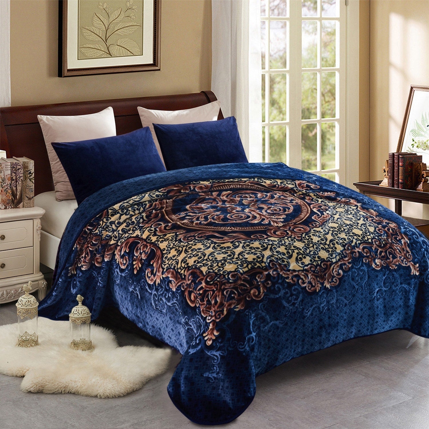 Heavy Crafted Floral Thick Winter Soft Mink King Size Blanket 9 Lbs